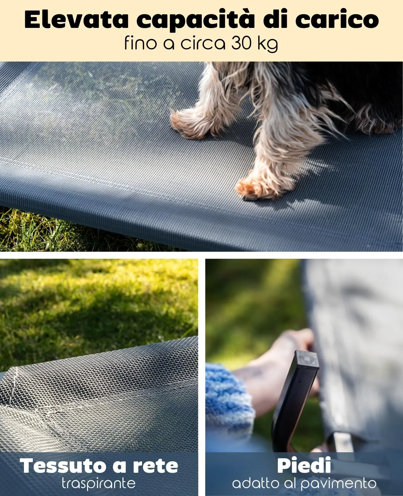 lionto Lettino Rialzato da Esterno per Cani, 75 x 47 cm, Grigio - immagine 3
