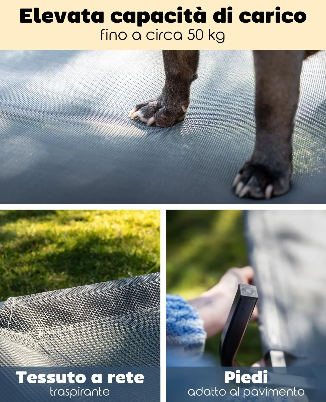 lionto Lettino Rialzato da Esterno per Cani, 106 x 62 cm, Grigio - immagine 3