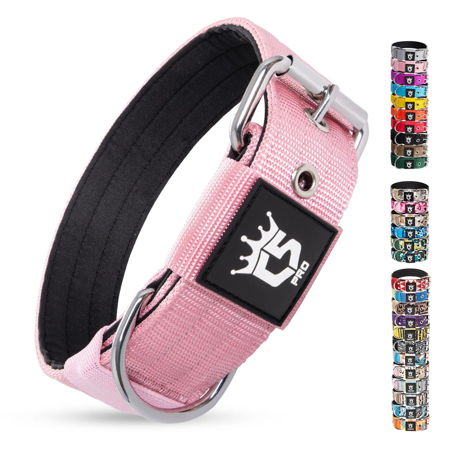 TSPRO Collare Tattico per Cane con Fodera Morbida, Taglia M (40–48 cm), Rosa - immagine 1