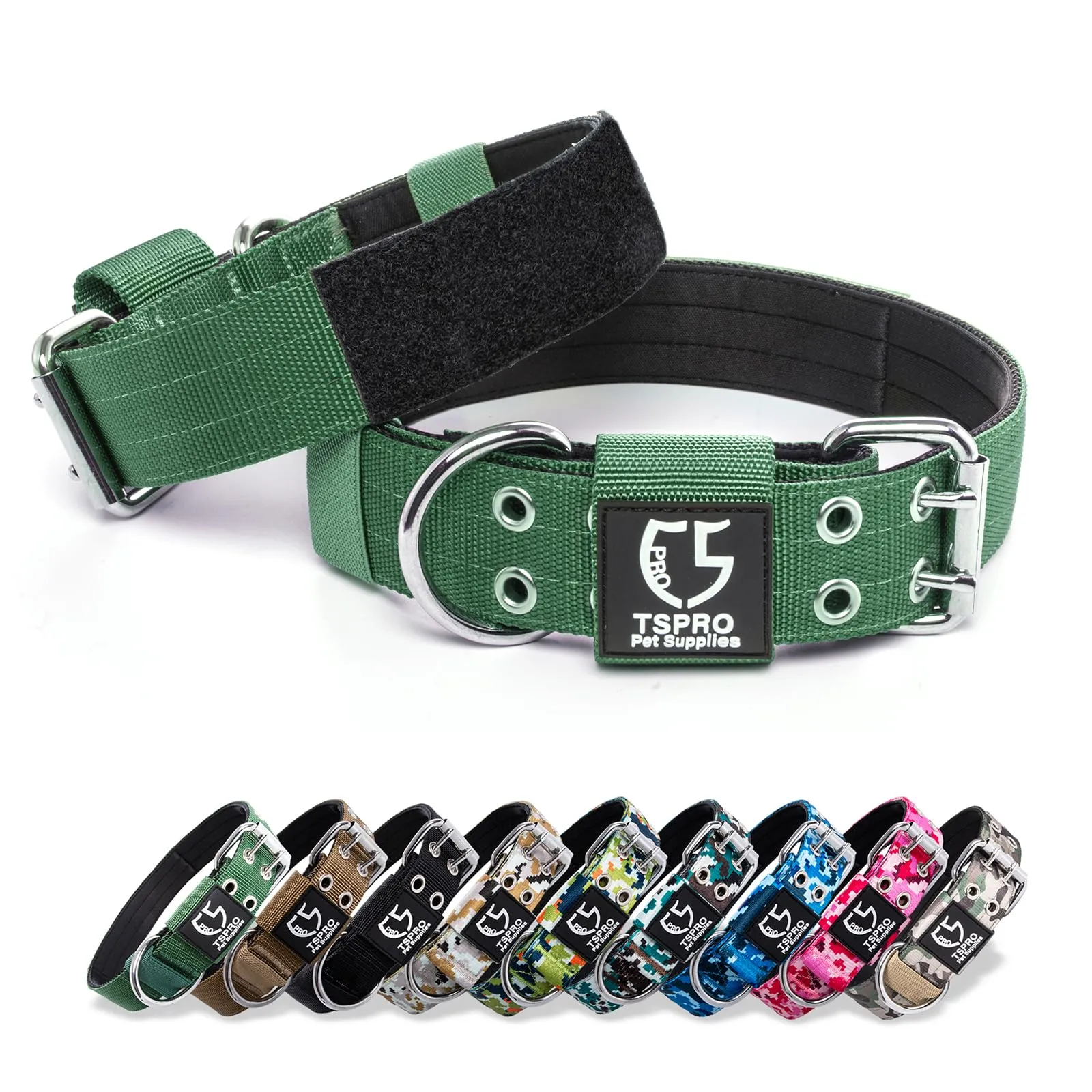 TSPRO Collare Tattico per Cani Grandi e Molto Grandi con Toppe Rimovibili, Taglia L-XL, Verde - immagine 1