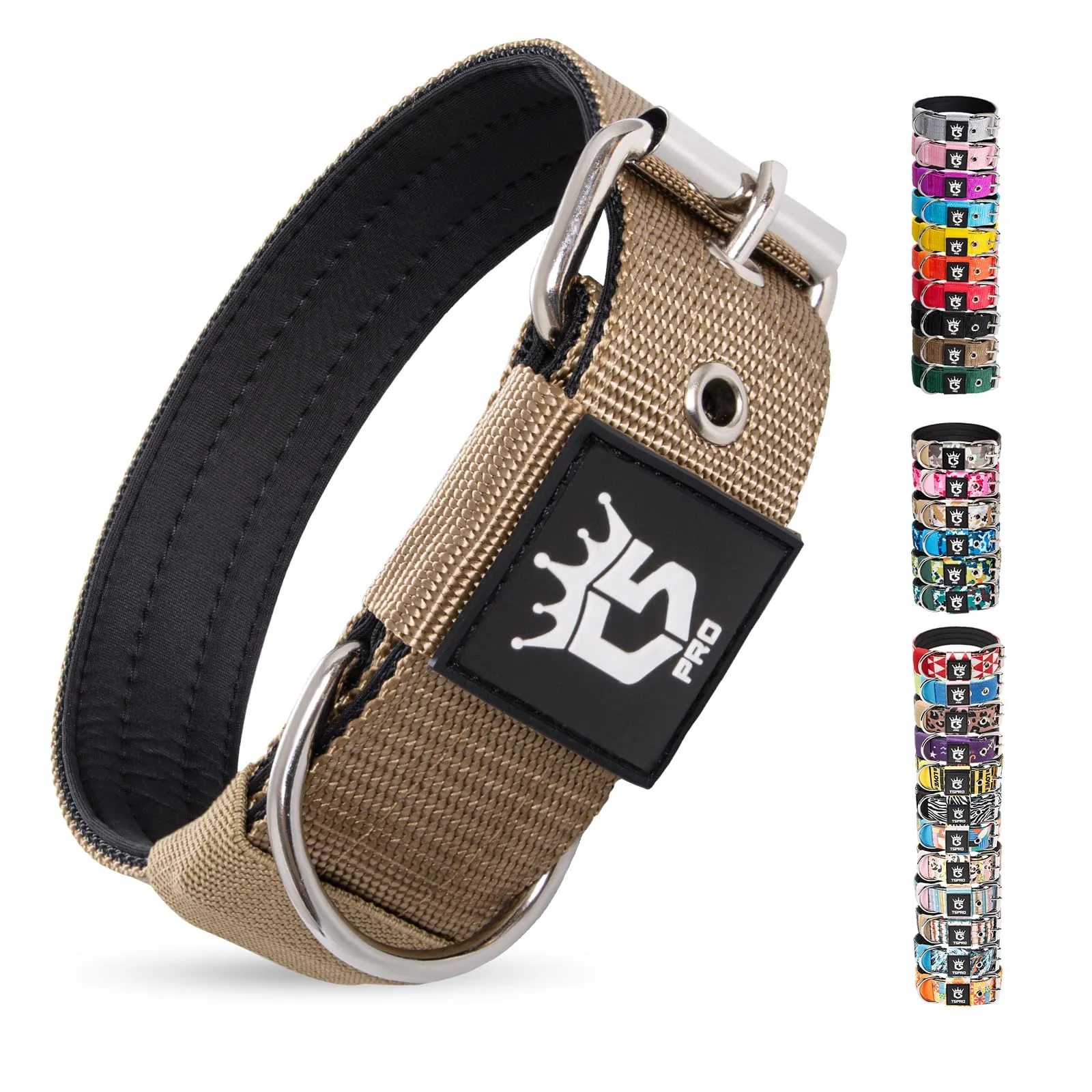 TSPRO Collare Tattico per Cane con Fodera Morbida, Taglia M, Khaki - immagine 1
