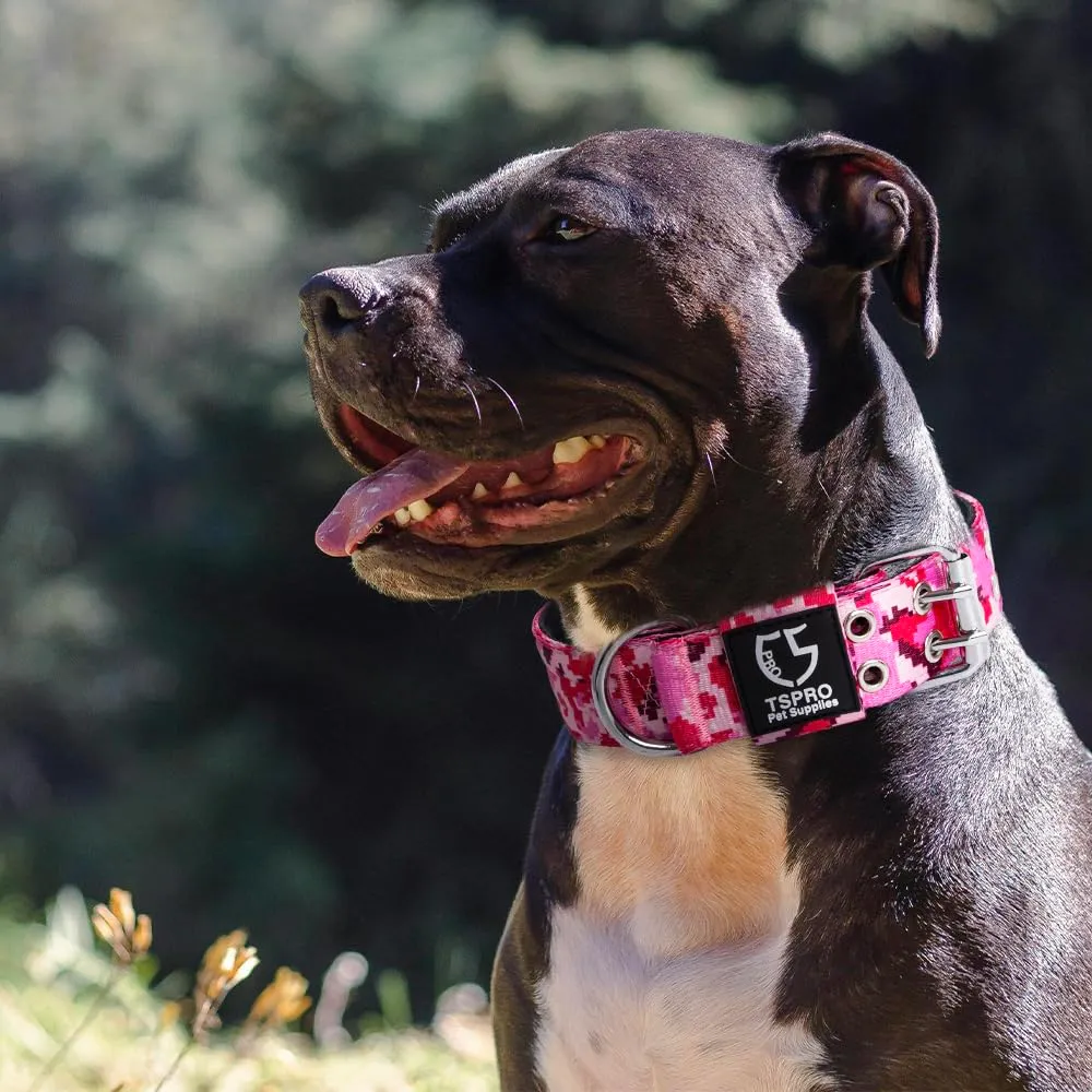 TSPRO Collare Tattico per Cani Grandi e Molto Grandi con Toppe Rimovibili, Taglia L-XL, Camo Rosa - immagine 6