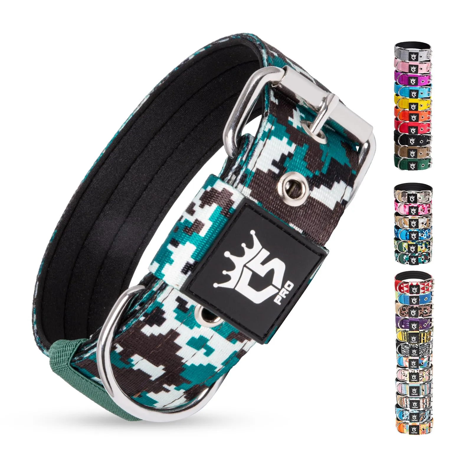 TSPRO Collare Tattico per Cane con Fodera Morbida, Taglia S (32–40 cm), Camo Cyan - immagine 1