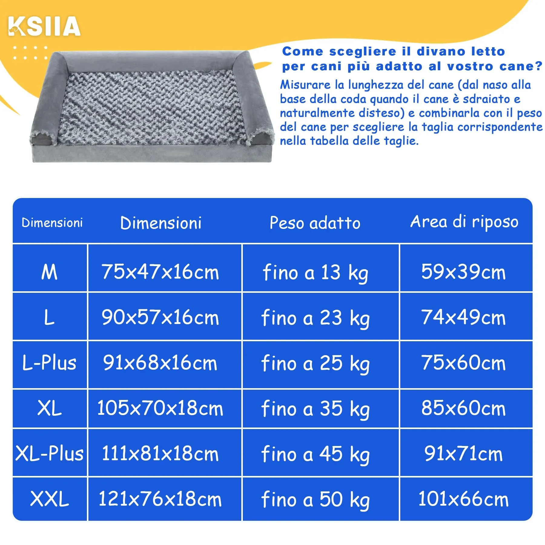 KSIIA Cuccia per Cane Interno Modello Divano, Grigio, 75x47x16cm - immagine 5