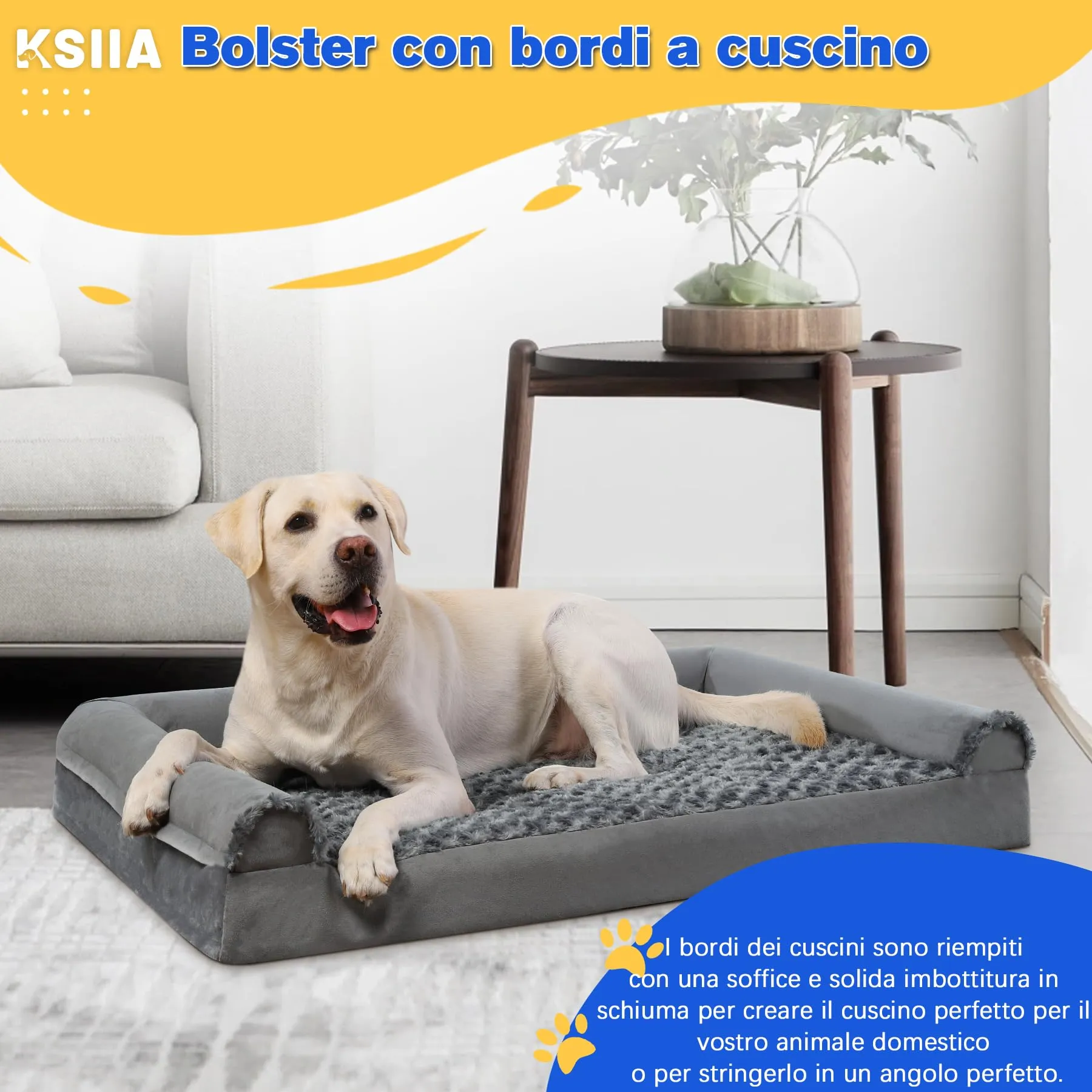 KSIIA Cuccia per Cane Interno Modello Divano, Grigio, 75x47x16cm - immagine 7