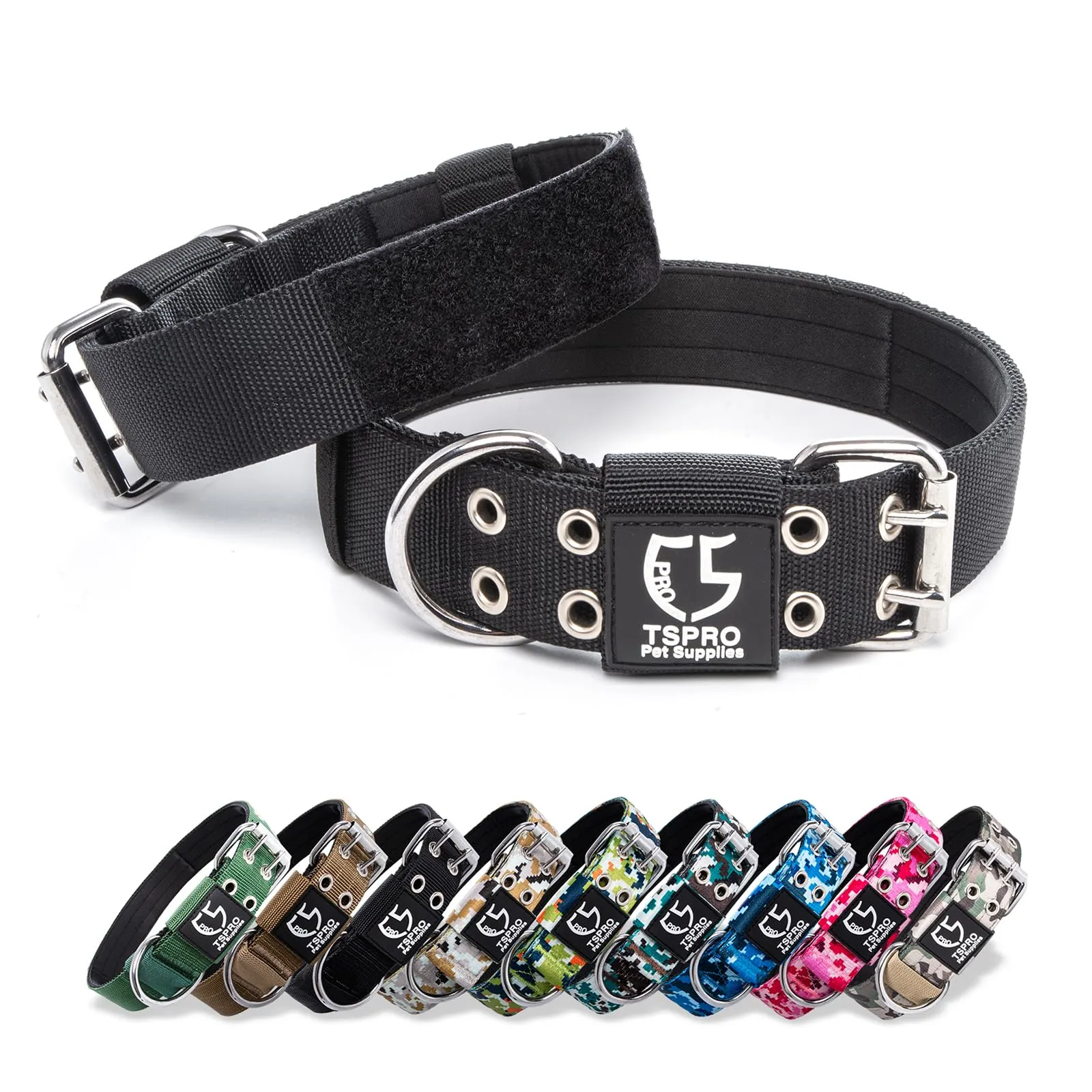 TSPRO Collare Tattico per Cani Grandi e Molto Grandi con Toppe Rimovibili, Nero, Taglia L-XL - immagine 1