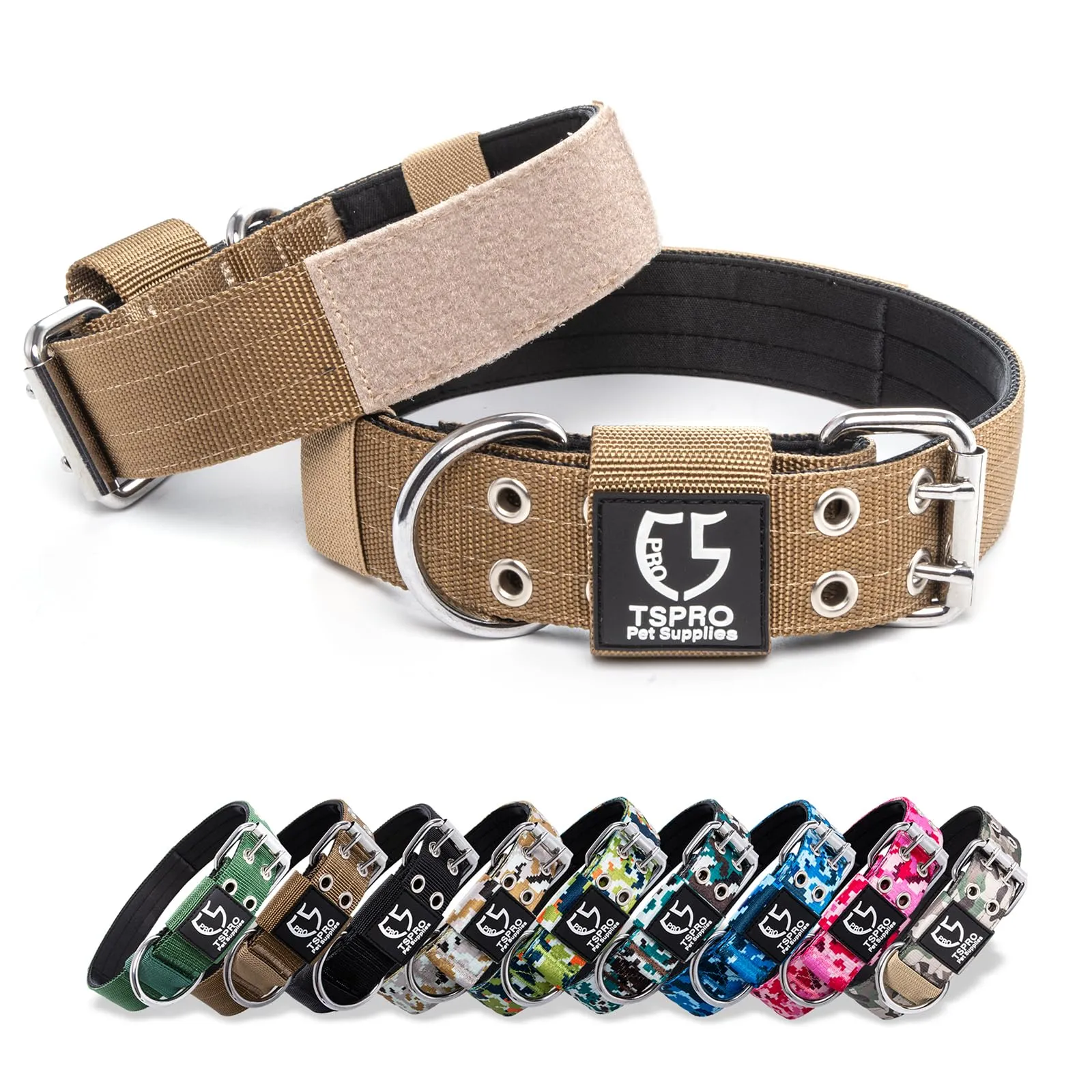 TSPRO Collare Tattico per Cani Grandi e Molto Grandi con Toppe Rimovibili, Taglia L-XL, Khaki - immagine 1