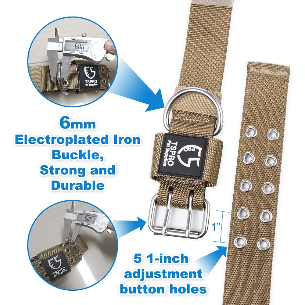 TSPRO Collare Tattico per Cani Grandi e Molto Grandi con Toppe Rimovibili, Taglia L-XL, Khaki - immagine 4