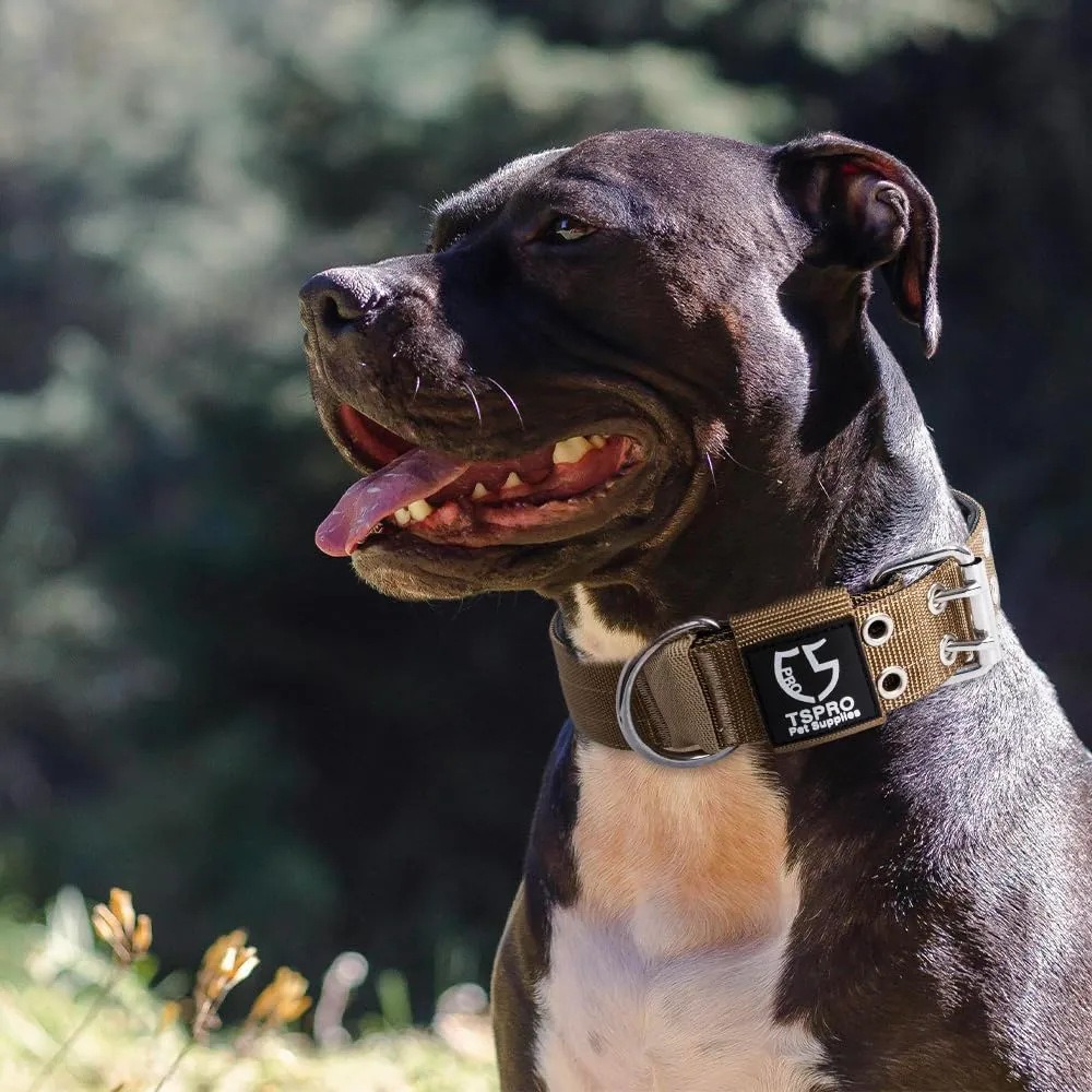 TSPRO Collare Tattico per Cani Grandi e Molto Grandi con Toppe Rimovibili, Taglia L-XL, Khaki - immagine 7