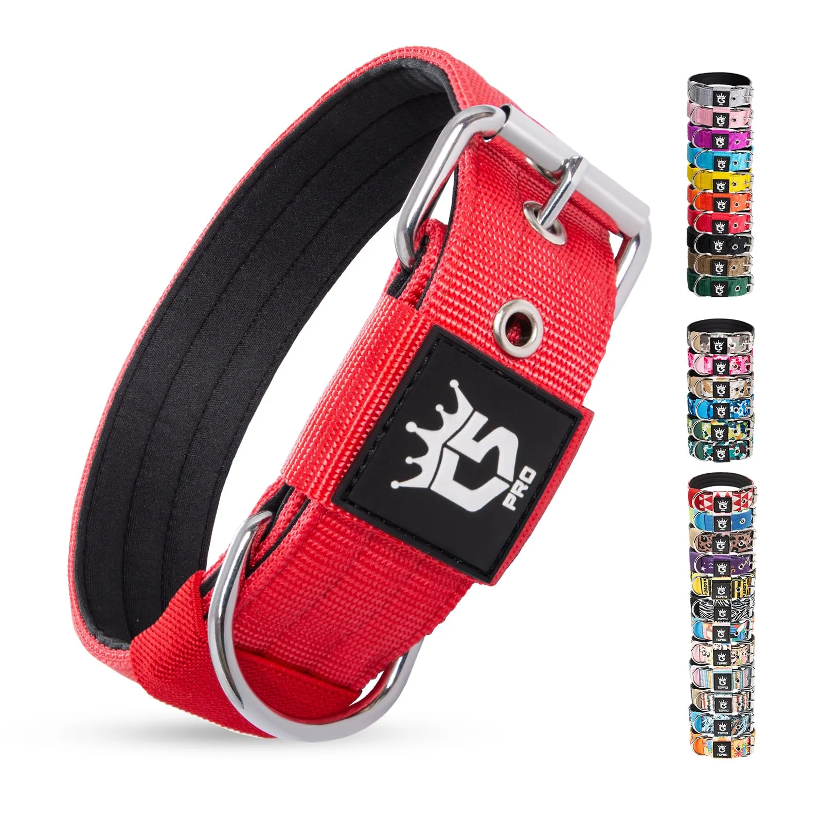 TSPRO Collare Tattico per Cane con Fodera Morbida, Taglia M (40–48 cm), Rosso - immagine 1