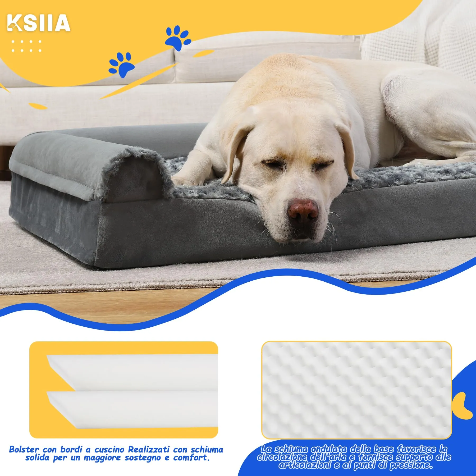 KSIIA Cuccia per Cane Interno, Taglia XL-Plus, Grigio, 111x81x18cm - immagine 4