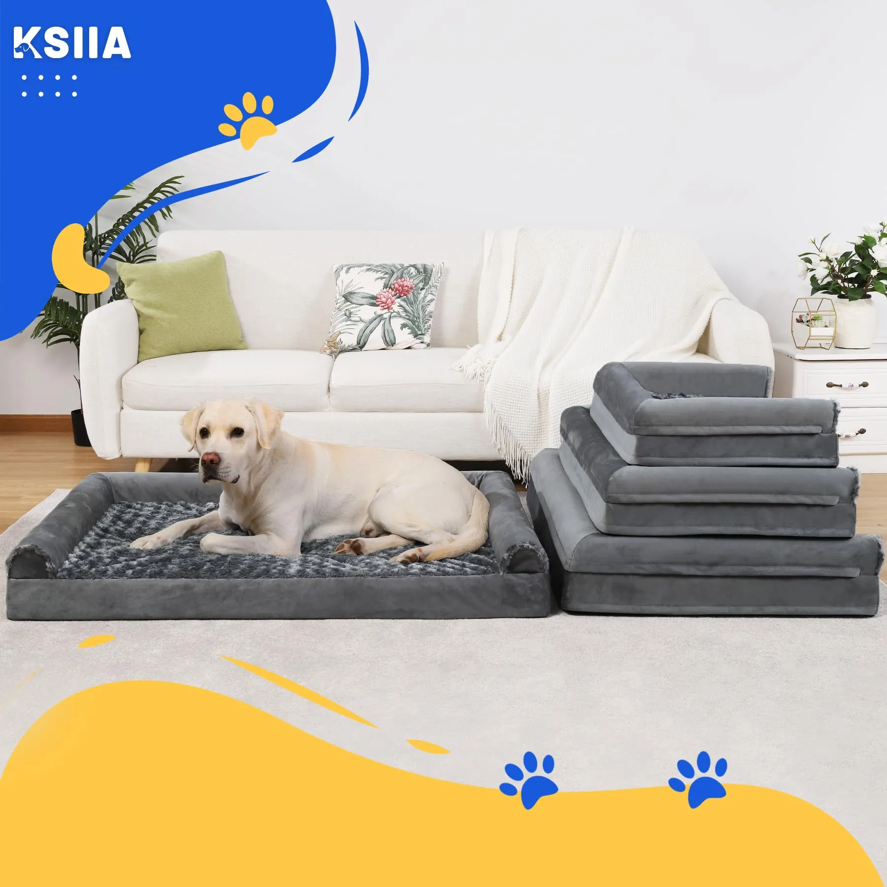KSIIA Cuccia per Cane Interno, Taglia XL-Plus, Grigio, 111x81x18cm - immagine 9