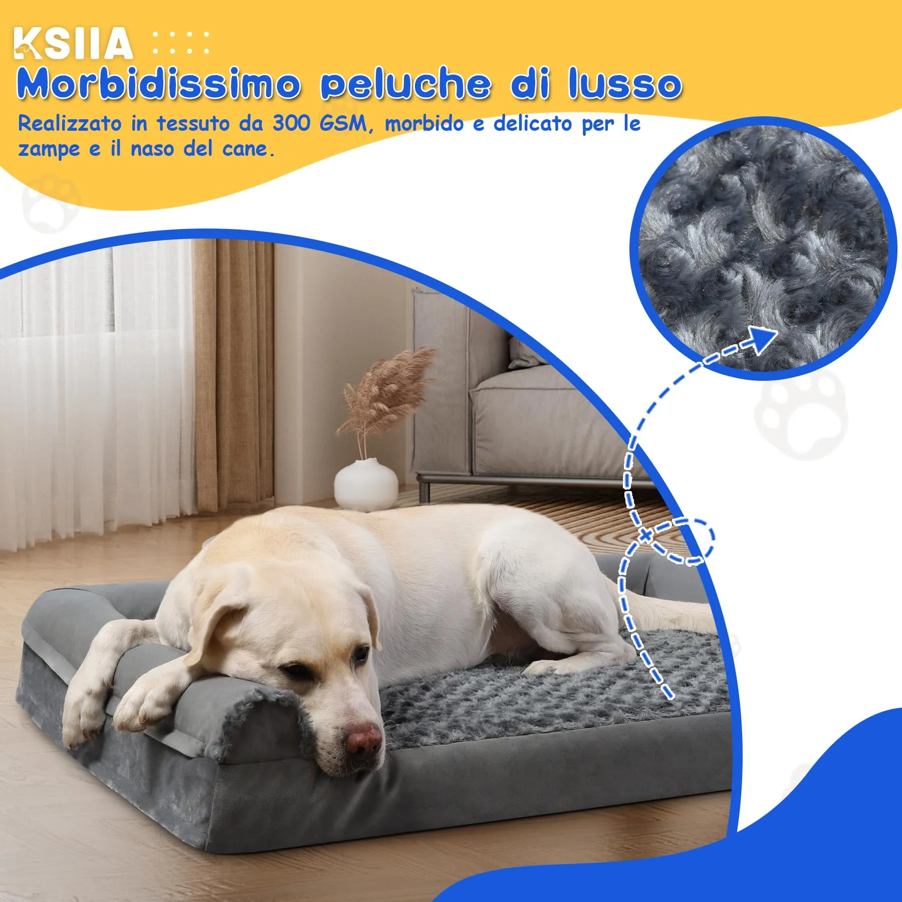 KSIIA Cuccia per Cane Interno, Taglia L-Plus, Grigio, 91x68x16cm - immagine 6