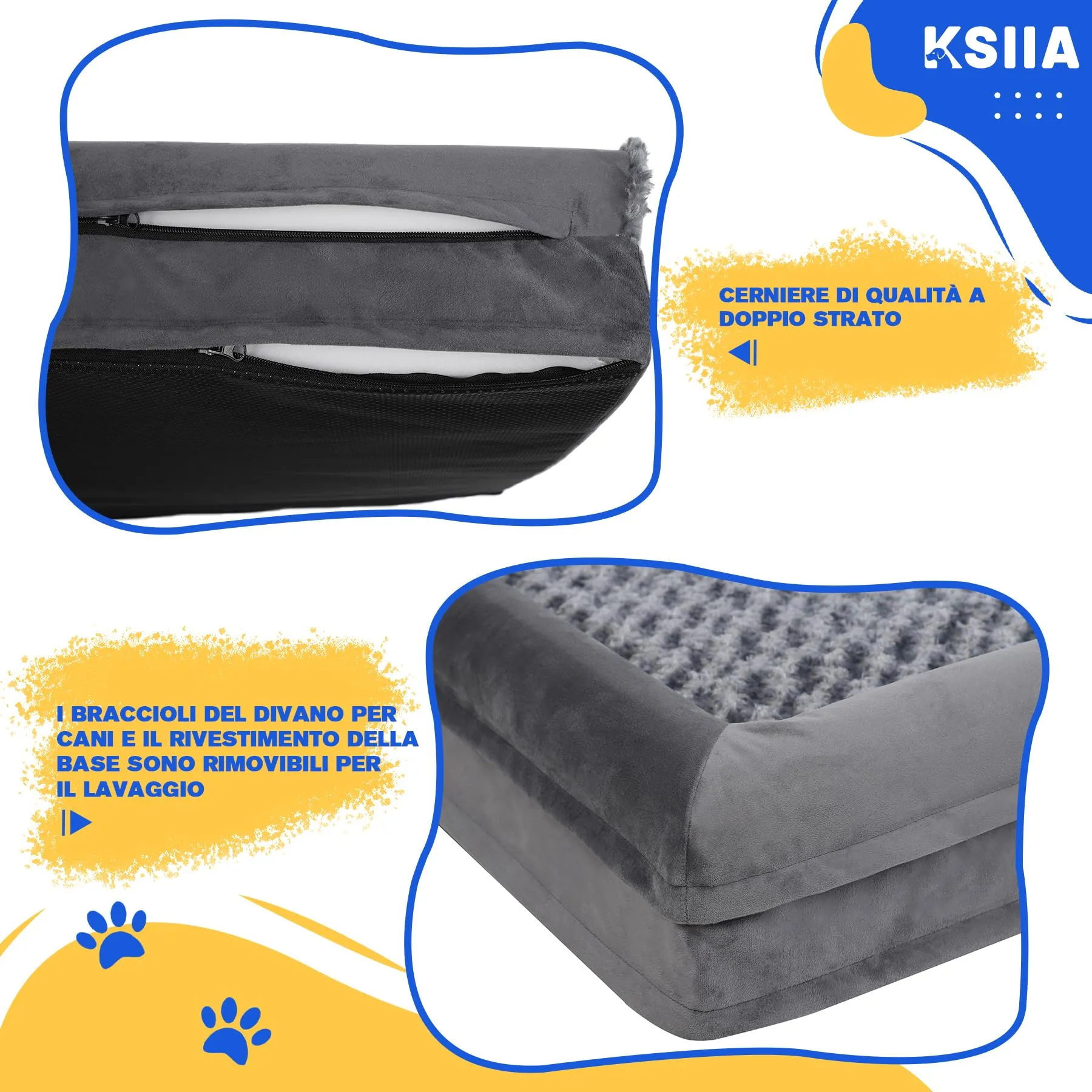 KSIIA Cuccia per Cane Interno, Taglia L-Plus, Grigio, 91x68x16cm - immagine 8