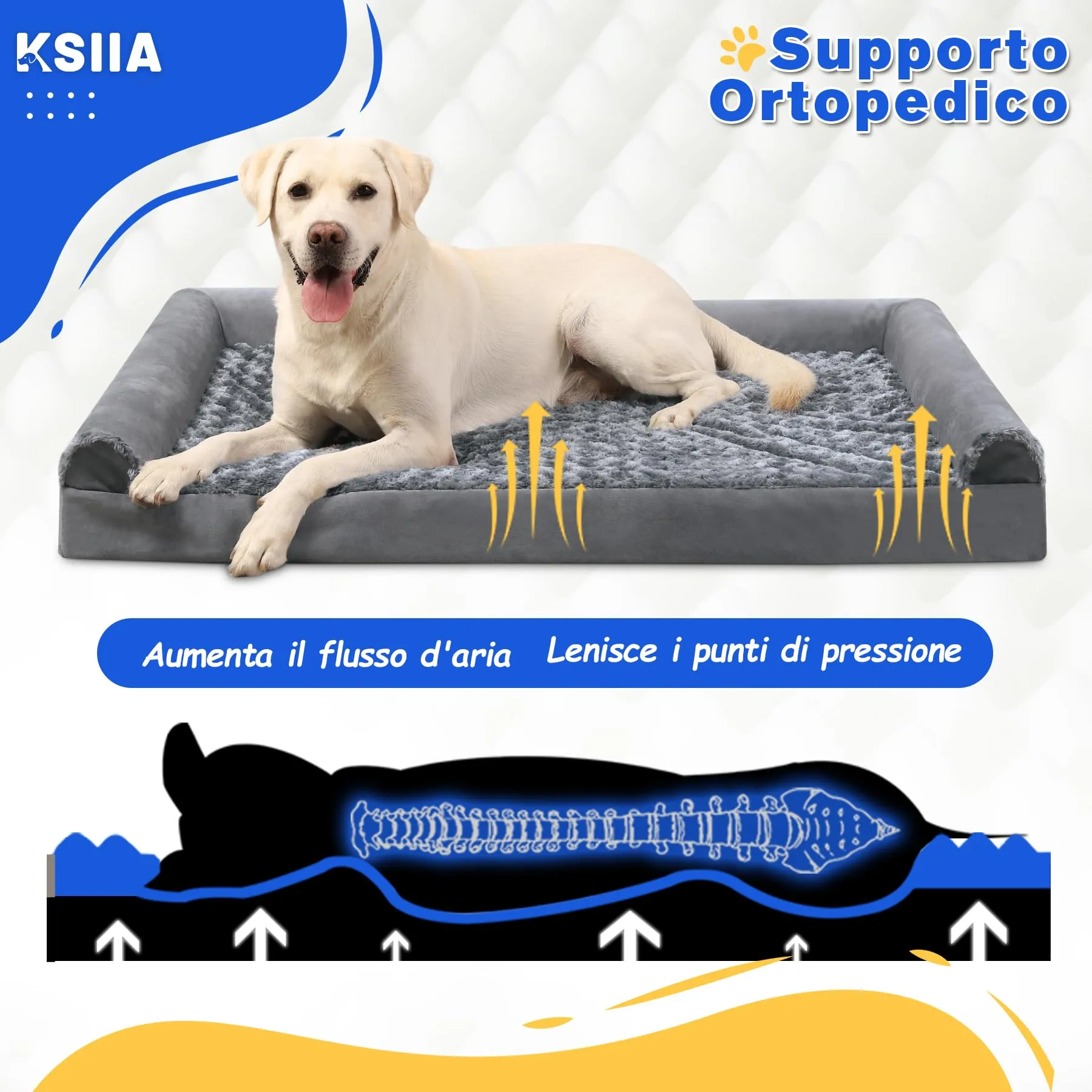 KSIIA Cuccia per Cane Interno Design Divano, Grigio, L 90x57x16cm - immagine 2