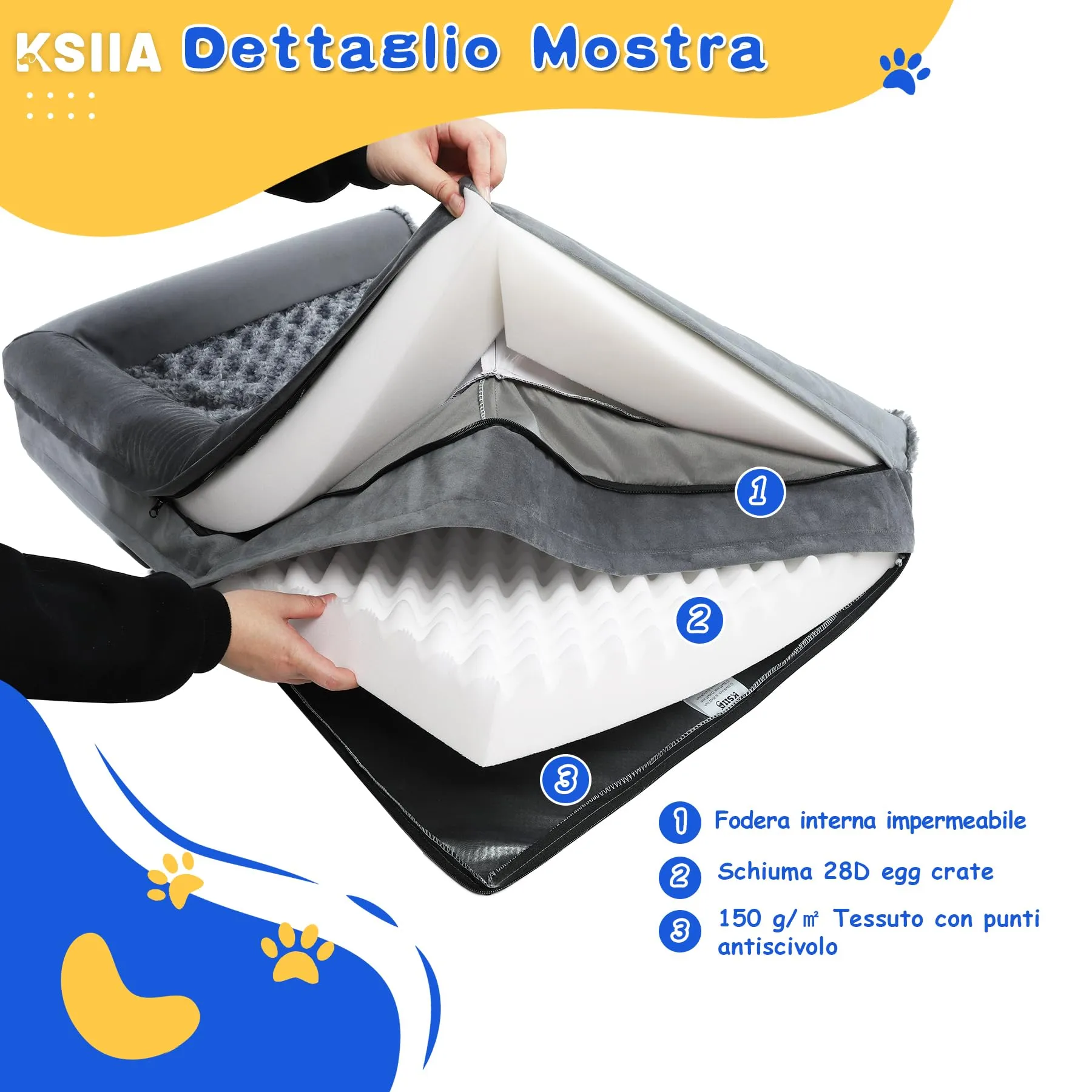 KSIIA Cuccia per Cane Interno Design Divano, Grigio, L 90x57x16cm - immagine 3