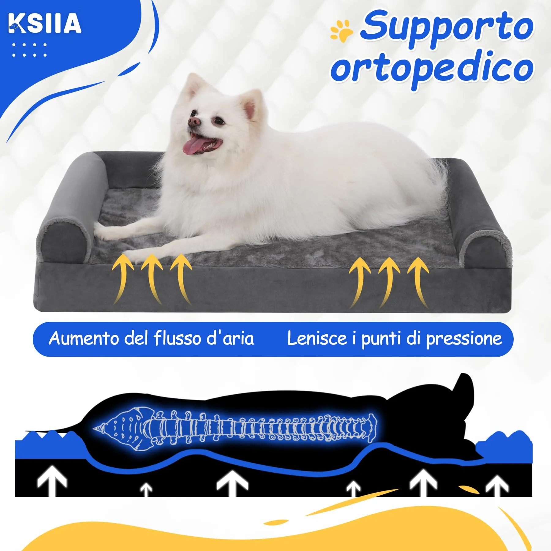 KSIIA Cuccia Ortopedica per Cani, Grigio, 75 x 47 x 16 cm - immagine 2
