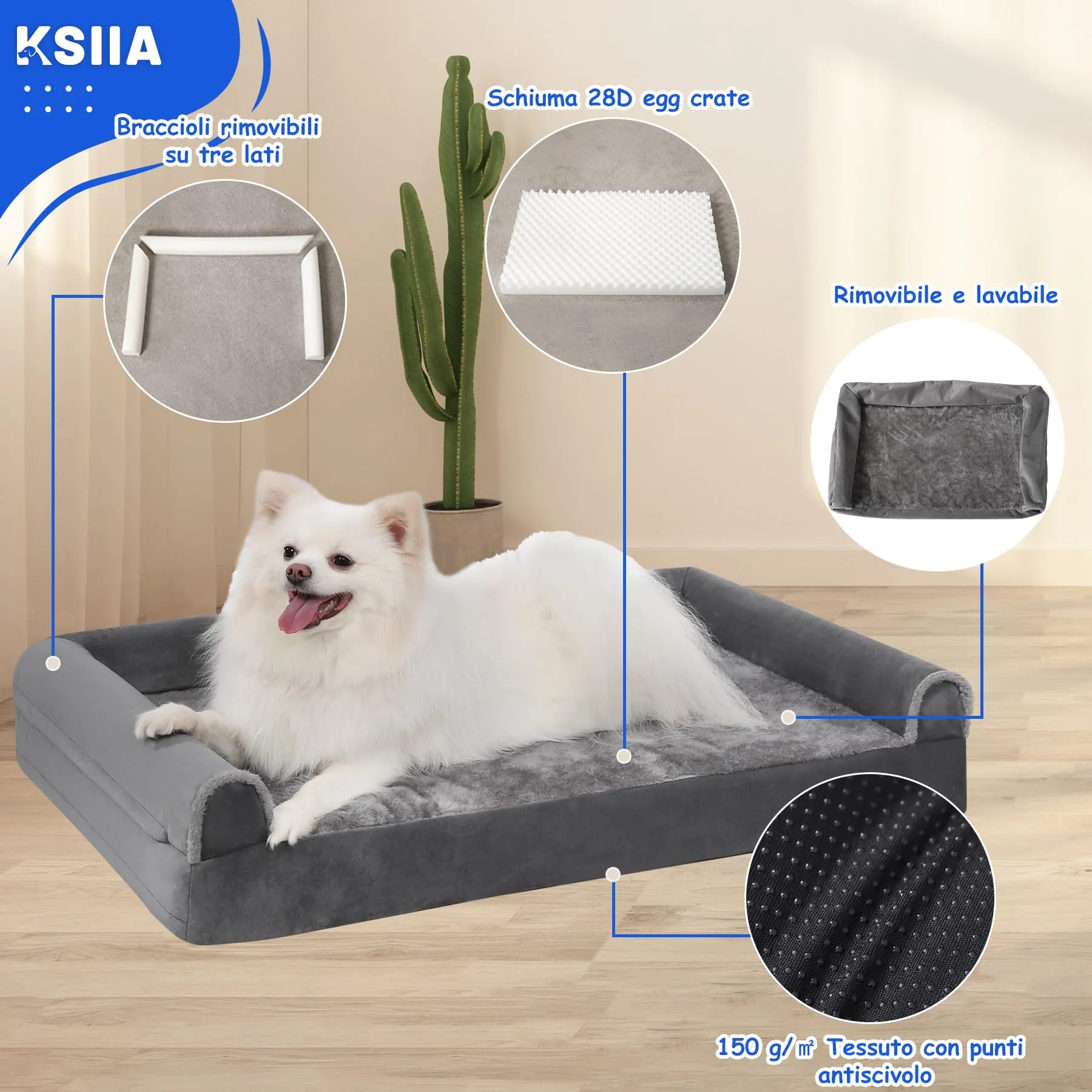 KSIIA Cuccia Ortopedica per Cani, Grigio, 75 x 47 x 16 cm - immagine 3
