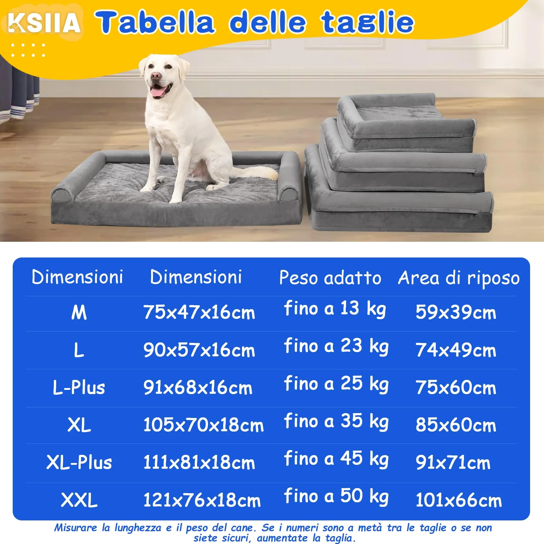 KSIIA Cuccia Ortopedica per Cani, Grigio, 75 x 47 x 16 cm - immagine 4