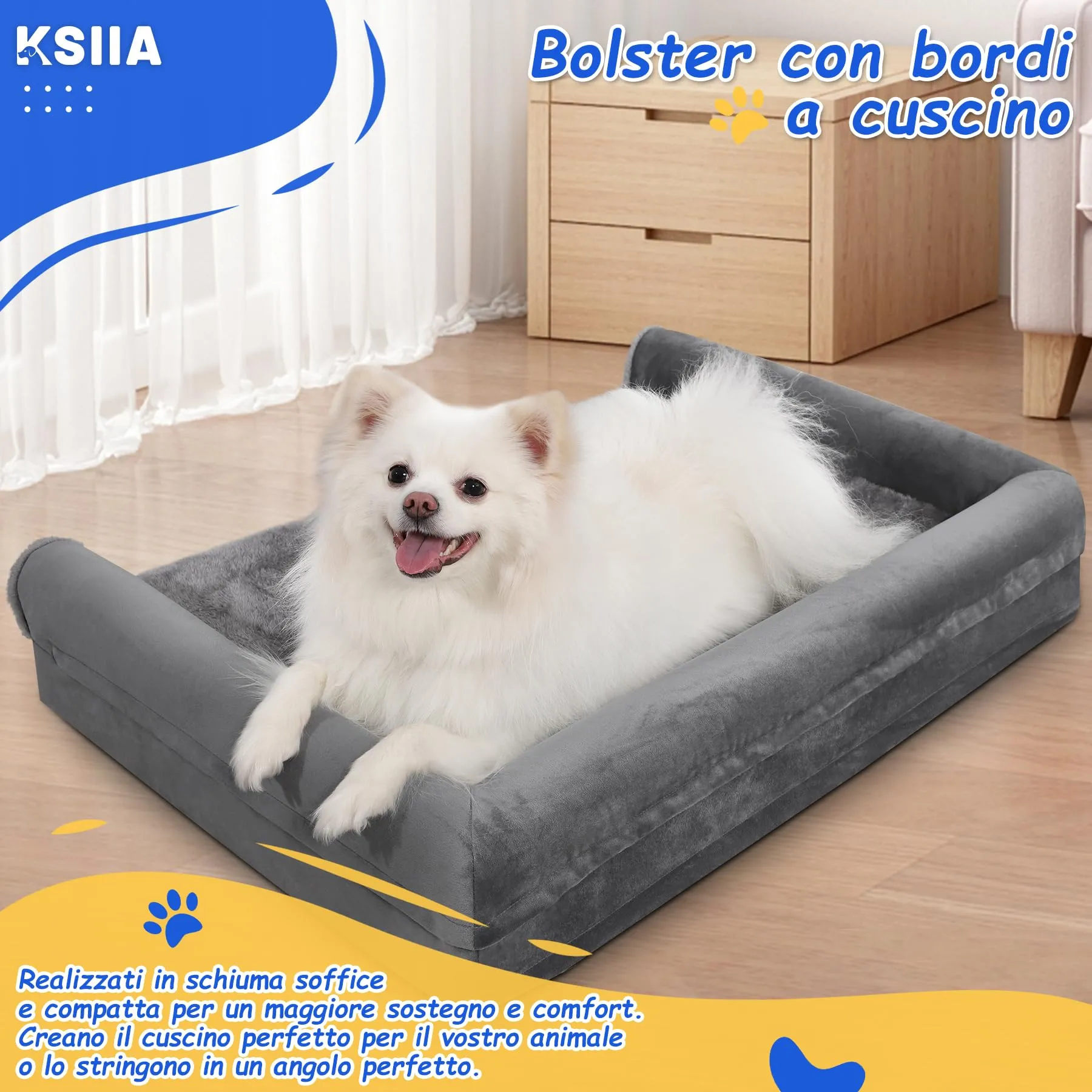 KSIIA Cuccia Ortopedica per Cani, Grigio, 75 x 47 x 16 cm - immagine 5