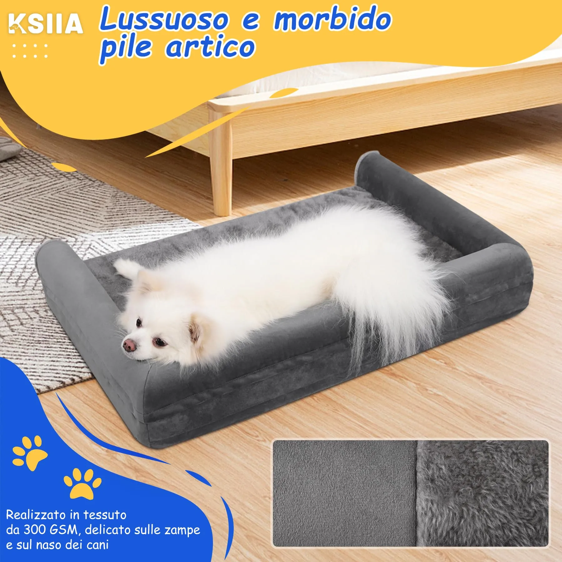 KSIIA Cuccia Ortopedica per Cani, Grigio, 75 x 47 x 16 cm - immagine 7