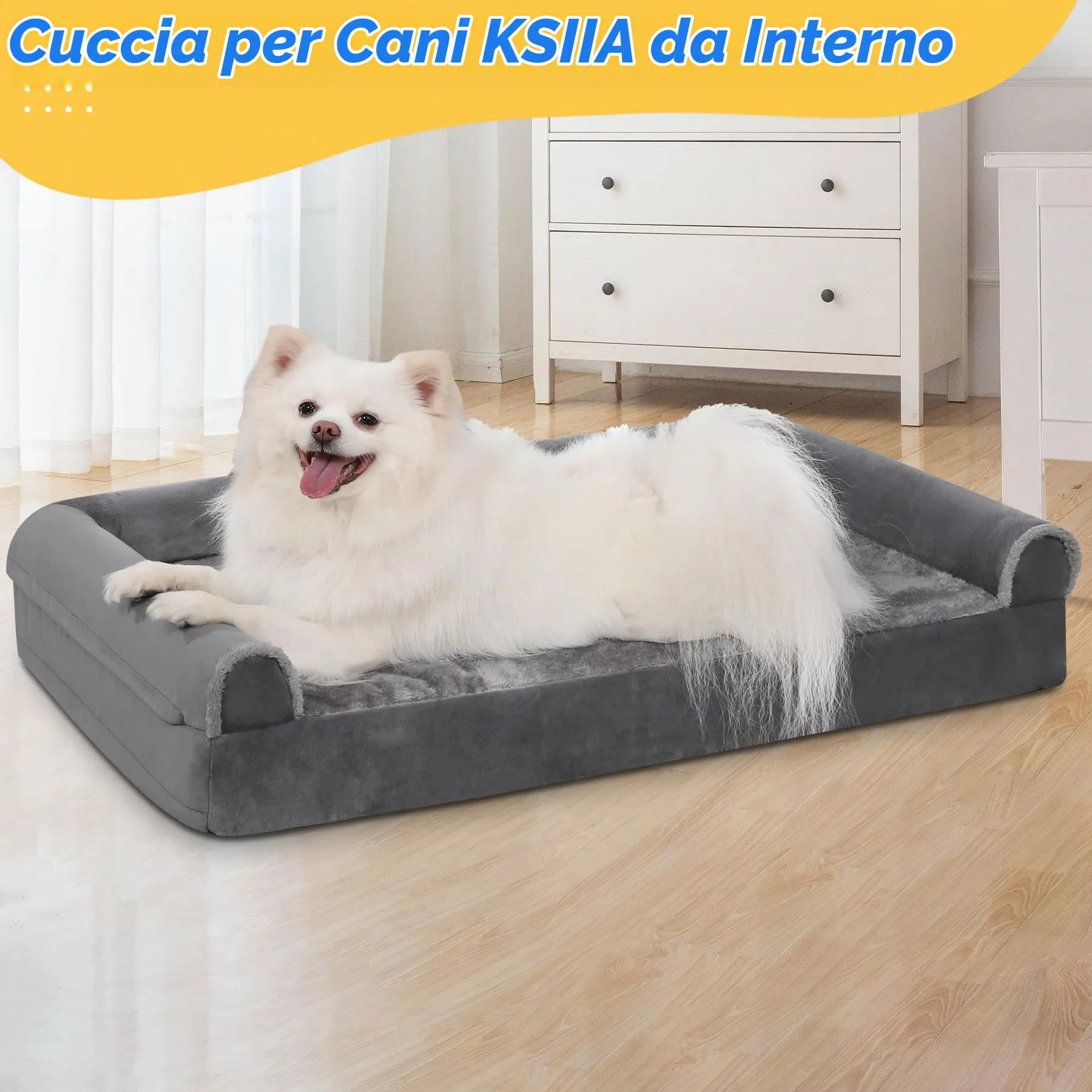 KSIIA Cuccia Ortopedica per Cani, Grigio, 75 x 47 x 16 cm - immagine 8