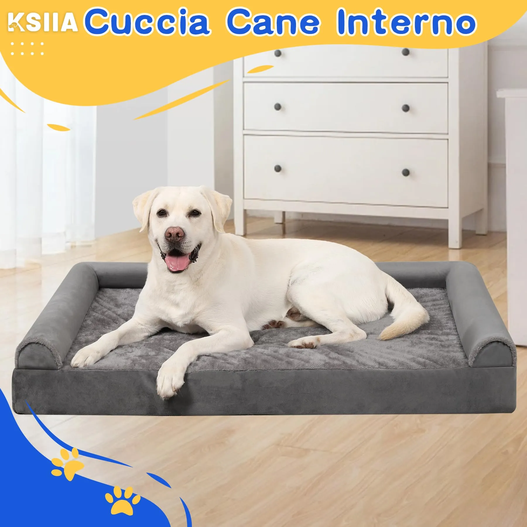 KSIIA Cuccia per Cane Interno, XL, Grigio, 105x70x18cm - immagine 8