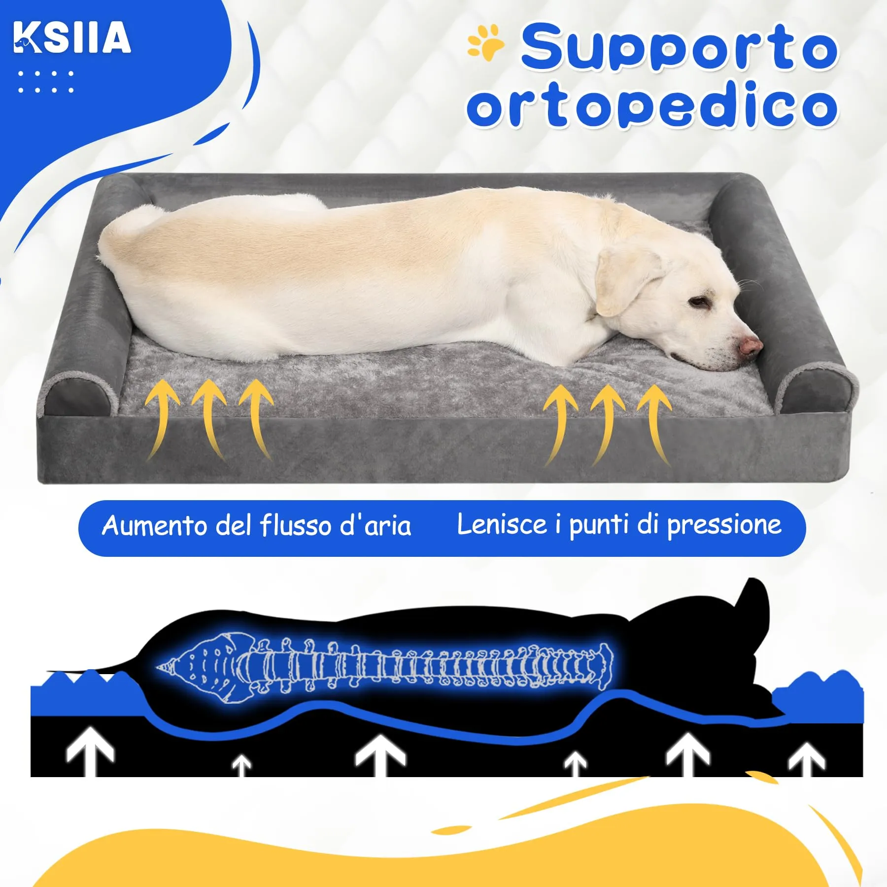 KSIIA Cuccia Cane Interno Taglia Grande, L-Plus Grigio 91x68x16cm - immagine 2
