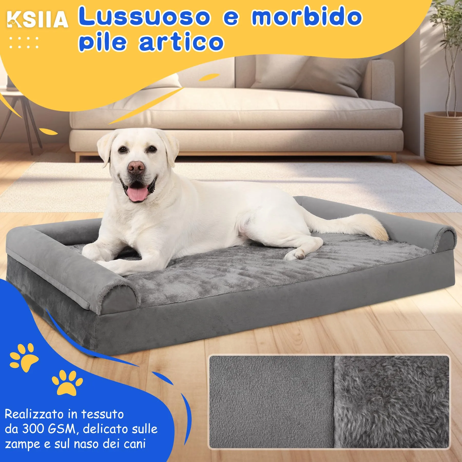 KSIIA Cuccia Cane Interno Taglia Grande, L-Plus Grigio 91x68x16cm - immagine 7