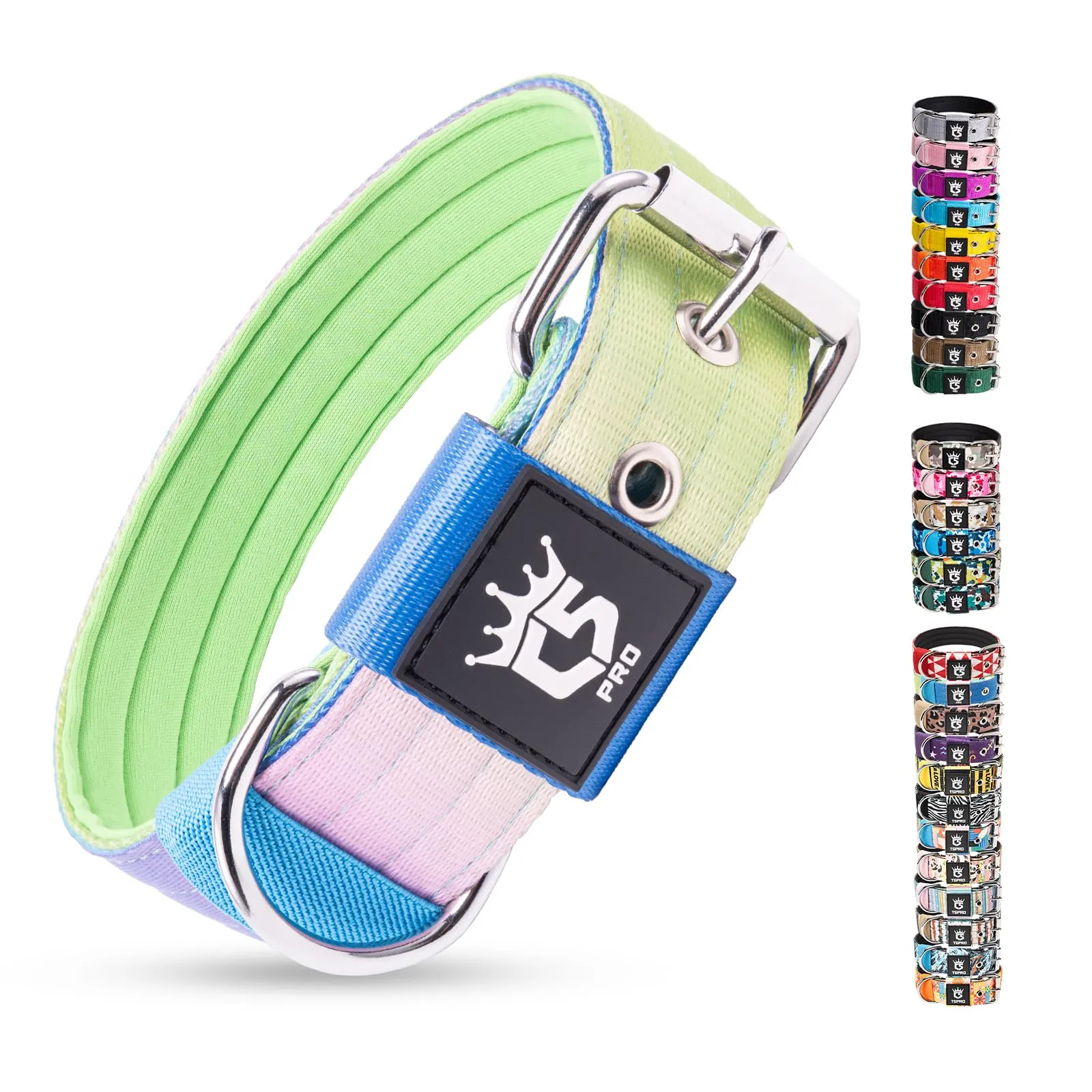 TSPRO Collare Tattico per Cane con Fodera Morbida, Taglia M (40–48 cm), Arcobaleno - immagine 1