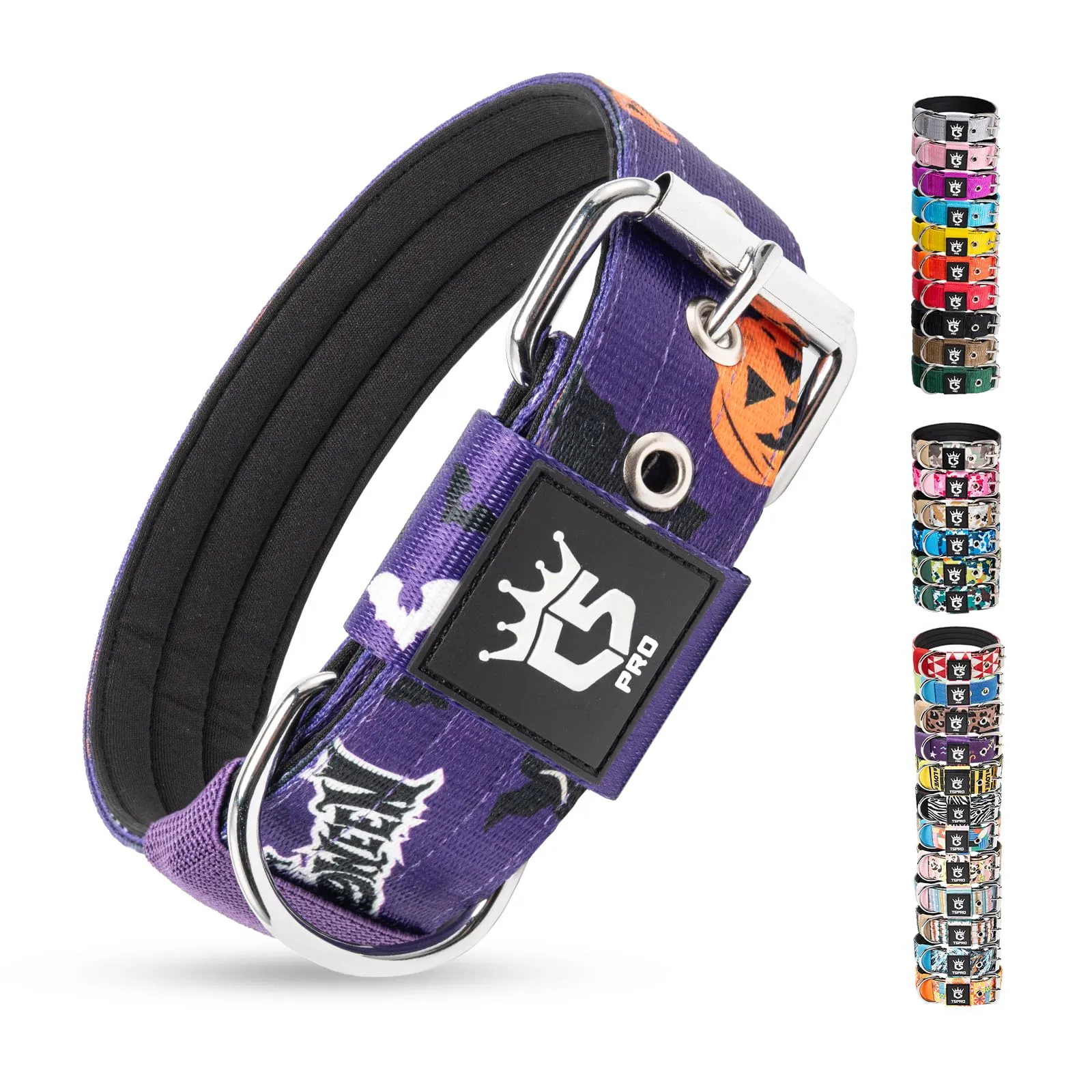 TSPRO Collare Tattico per Cane con Fodera Morbida, Taglia M (40–48 cm), Viola Halloween - immagine 1
