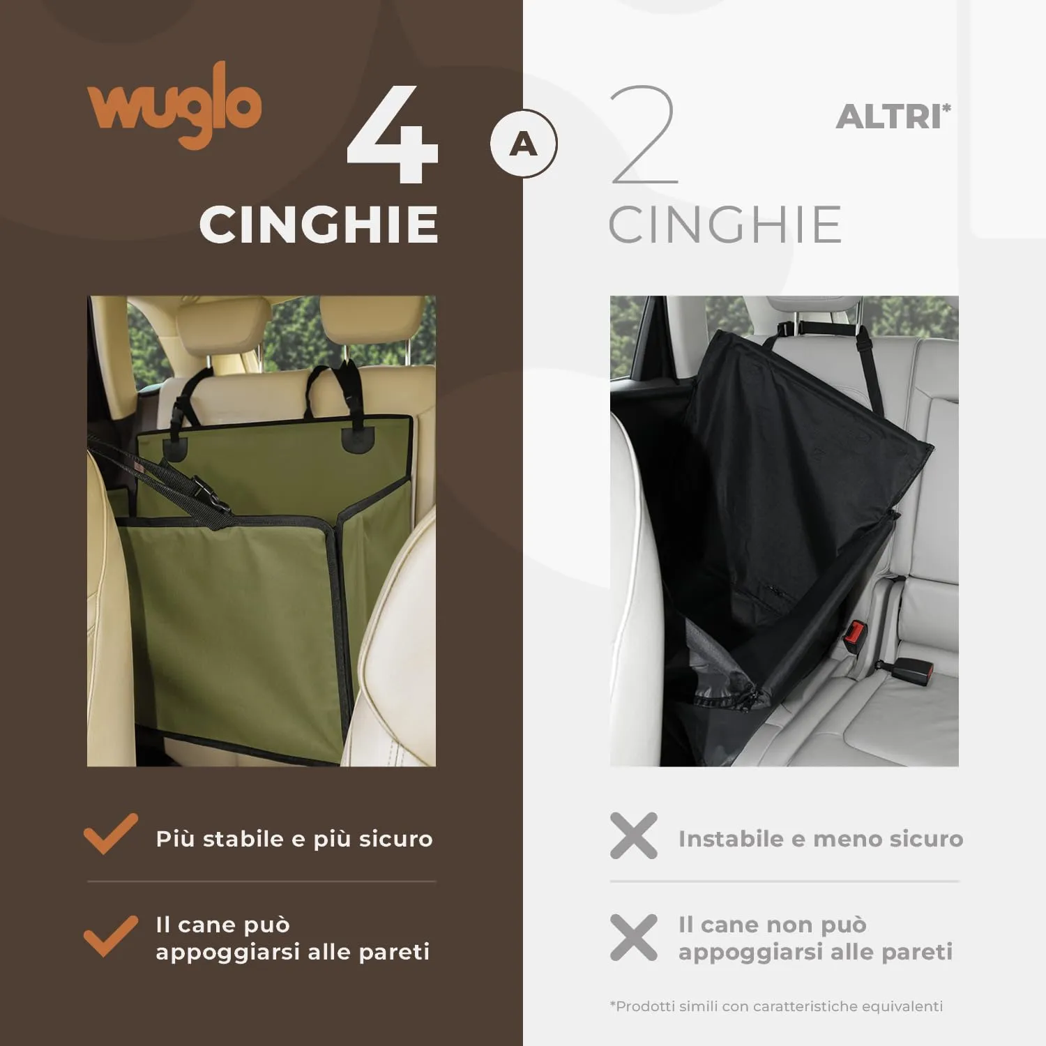 Wuglo Seggiolino Auto Cane Taglia L fino a 26 kg, Khaki - immagine 3