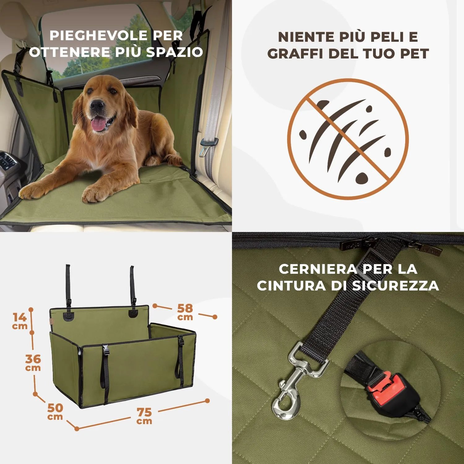 Wuglo Seggiolino Auto Cane Taglia L fino a 26 kg, Khaki - immagine 6