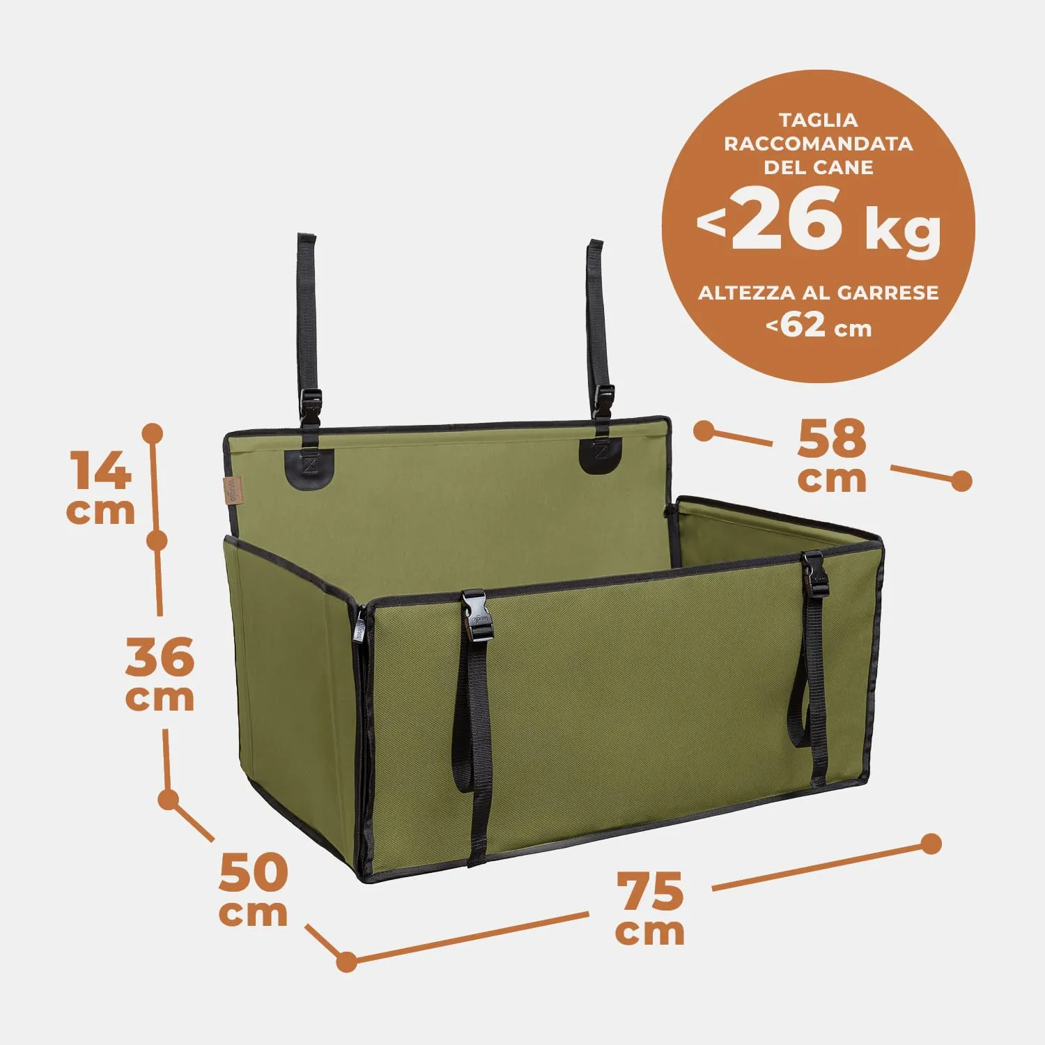 Wuglo Seggiolino Auto Cane Taglia L fino a 26 kg, Khaki - immagine 8