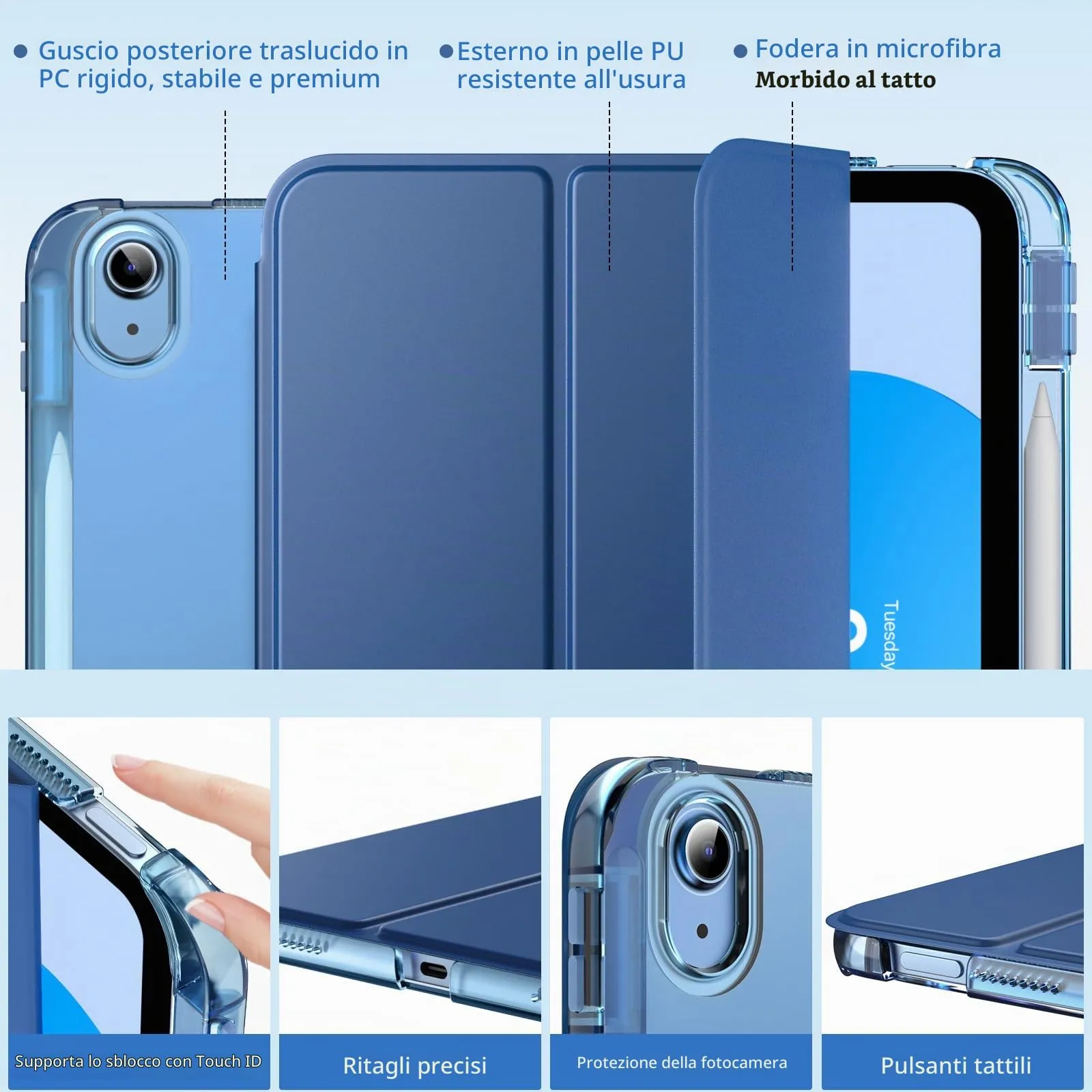 MoKo Cover per iPad 11a Generazione 11" e iPad 10a Generazione 10,9", Blu Marino - immagine 3