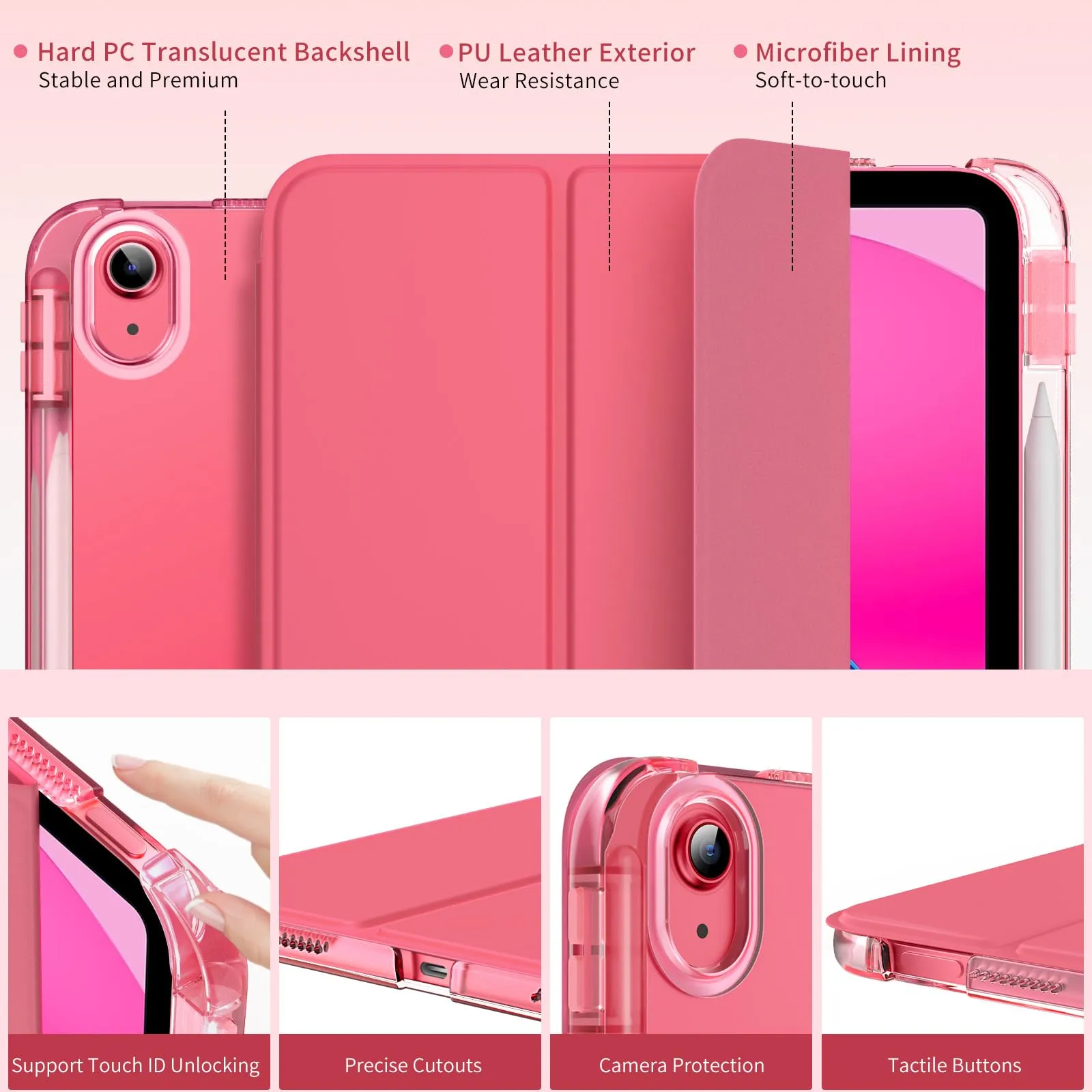 MoKo Cover per iPad 11a Generazione 11 Pollici e 10a Generazione 10,9 Pollici, Anguria Rosa - immagine 3