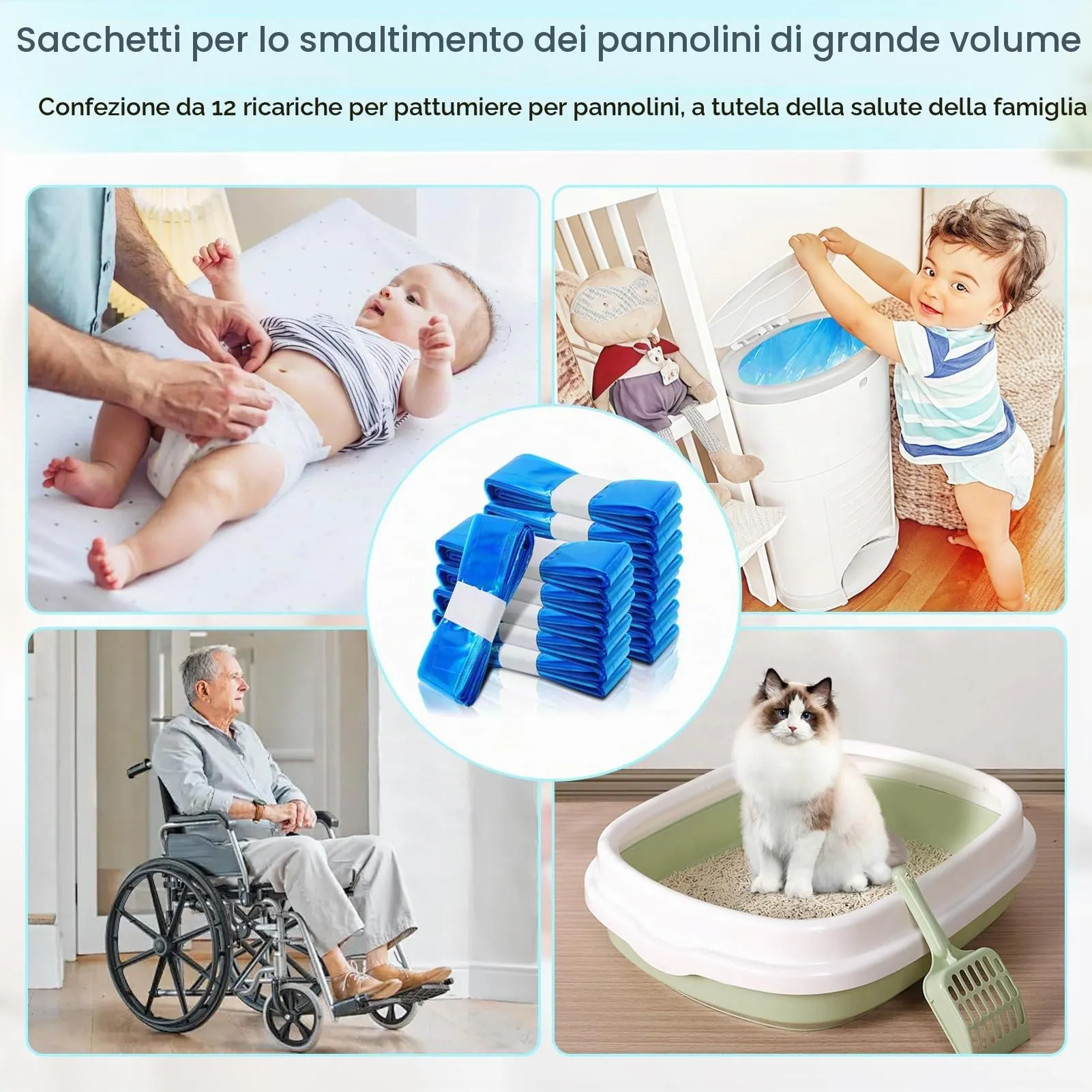 PARPAT Ricariche Sacchetti per Mangiapannolini Antiodore, 12 Pezzi, 4,5m x 26cm - immagine 5