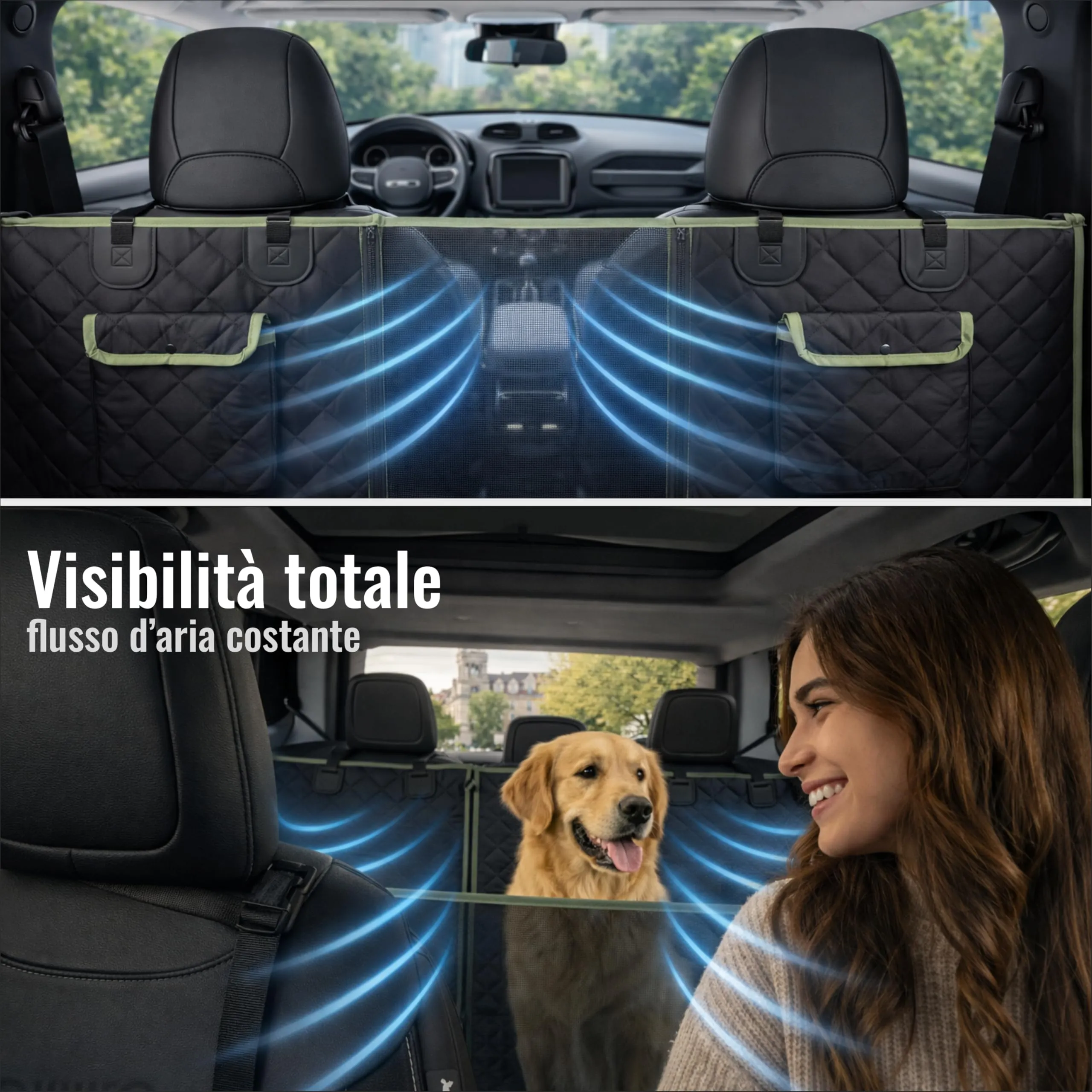 Nafra Home Telo Cane Auto Sedili Posteriori 6-in-1 Impermeabile 600D con Finestra a Rete e Protezione Laterale - immagine 4