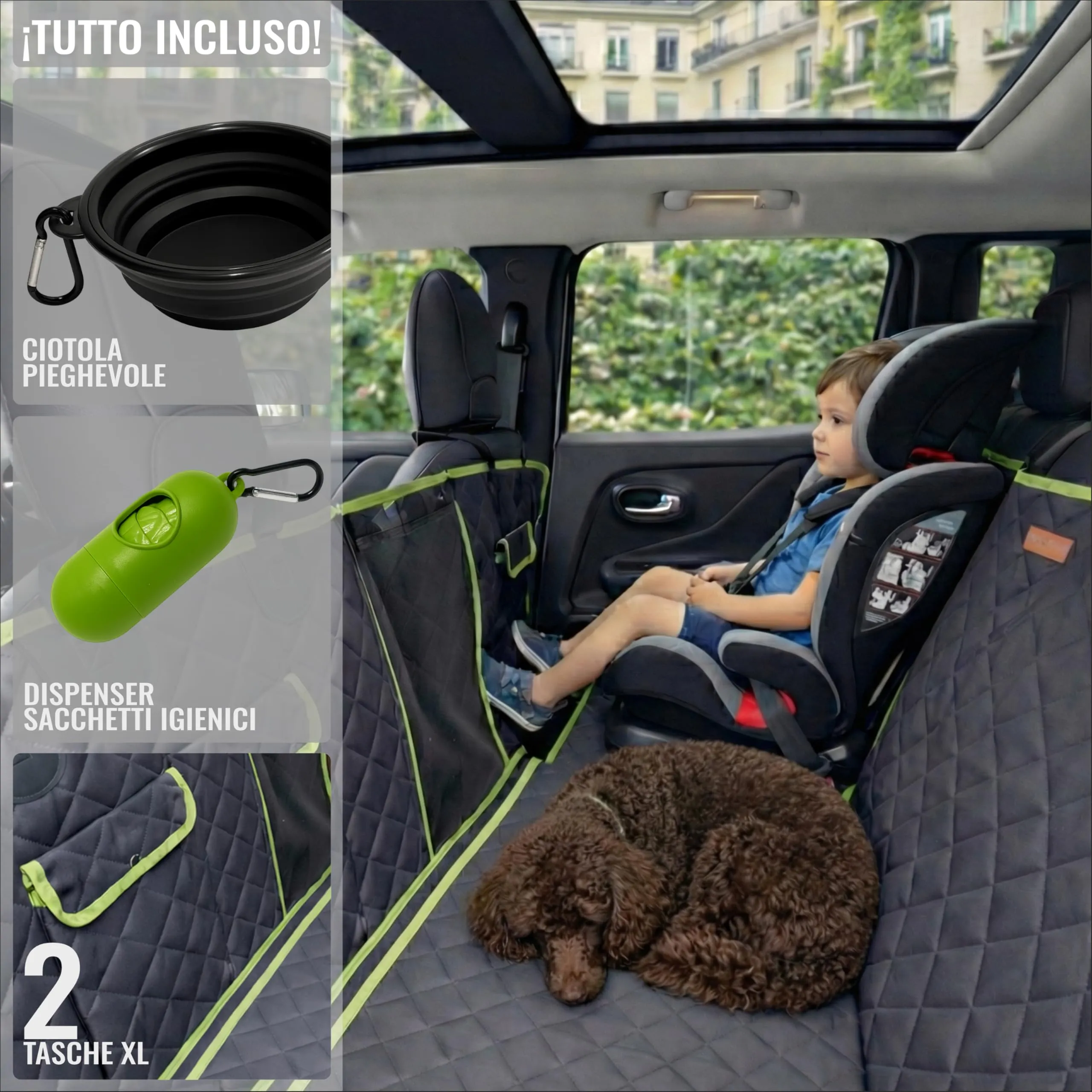 Nafra Home Telo Cane Auto Sedili Posteriori 6-in-1 Impermeabile 600D con Finestra a Rete e Protezione Laterale - immagine 5