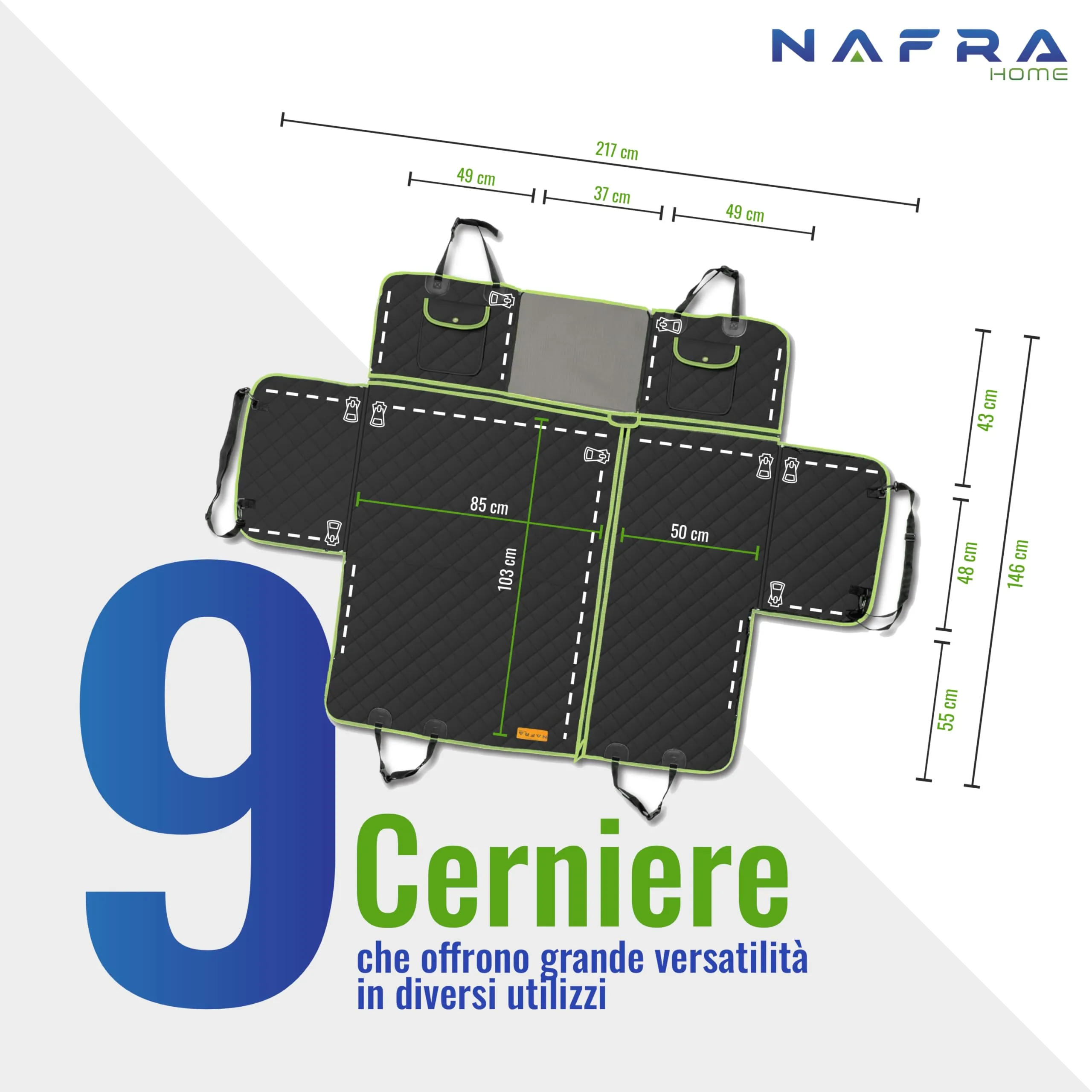 Nafra Home Telo Cane Auto Sedili Posteriori 6-in-1 Impermeabile 600D con Finestra a Rete e Protezione Laterale - immagine 8