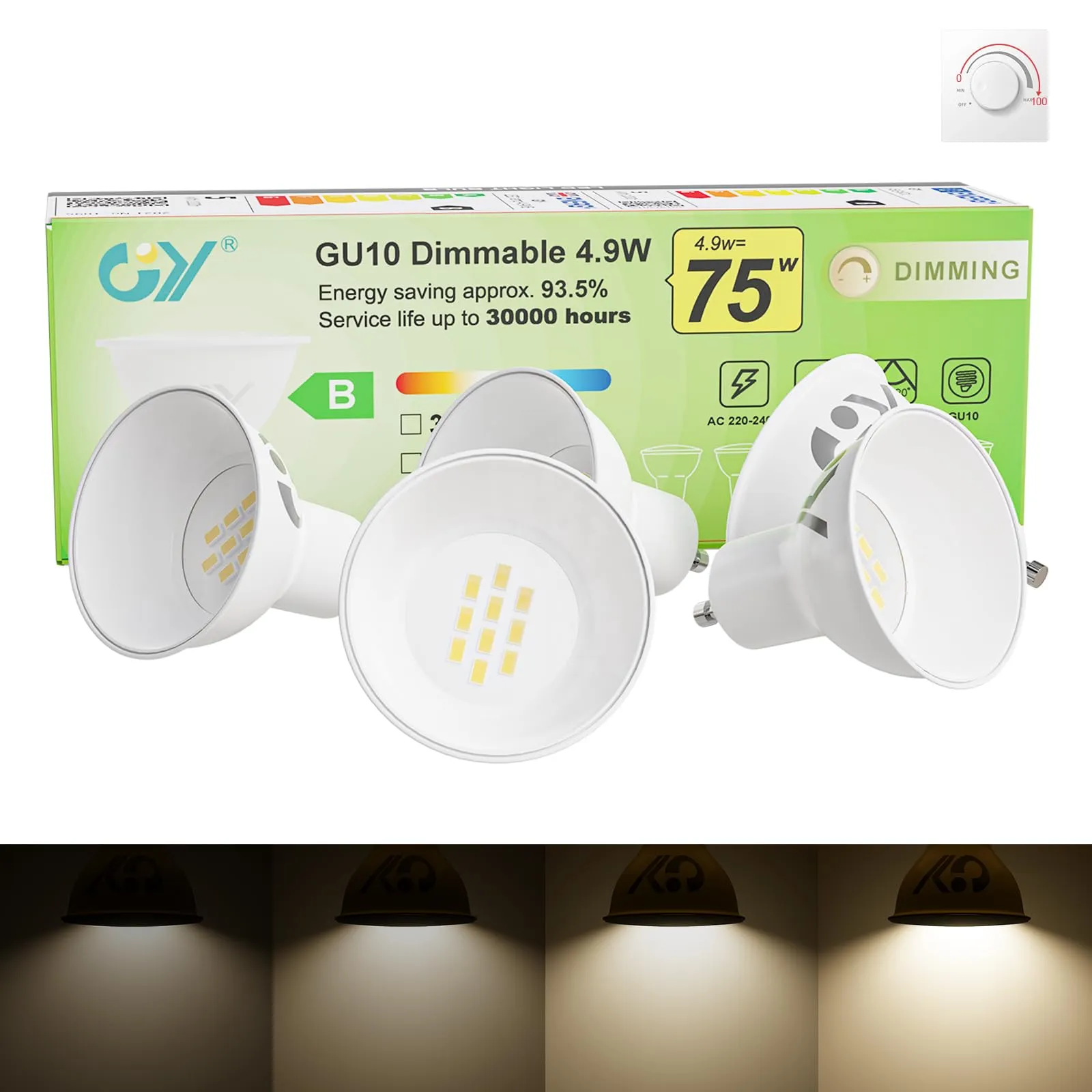 GY Lampadine LED GU10 Dimmerabili, 4.9W, 790LM, 4000K Luce Naturale, 5 pezzi - immagine 1