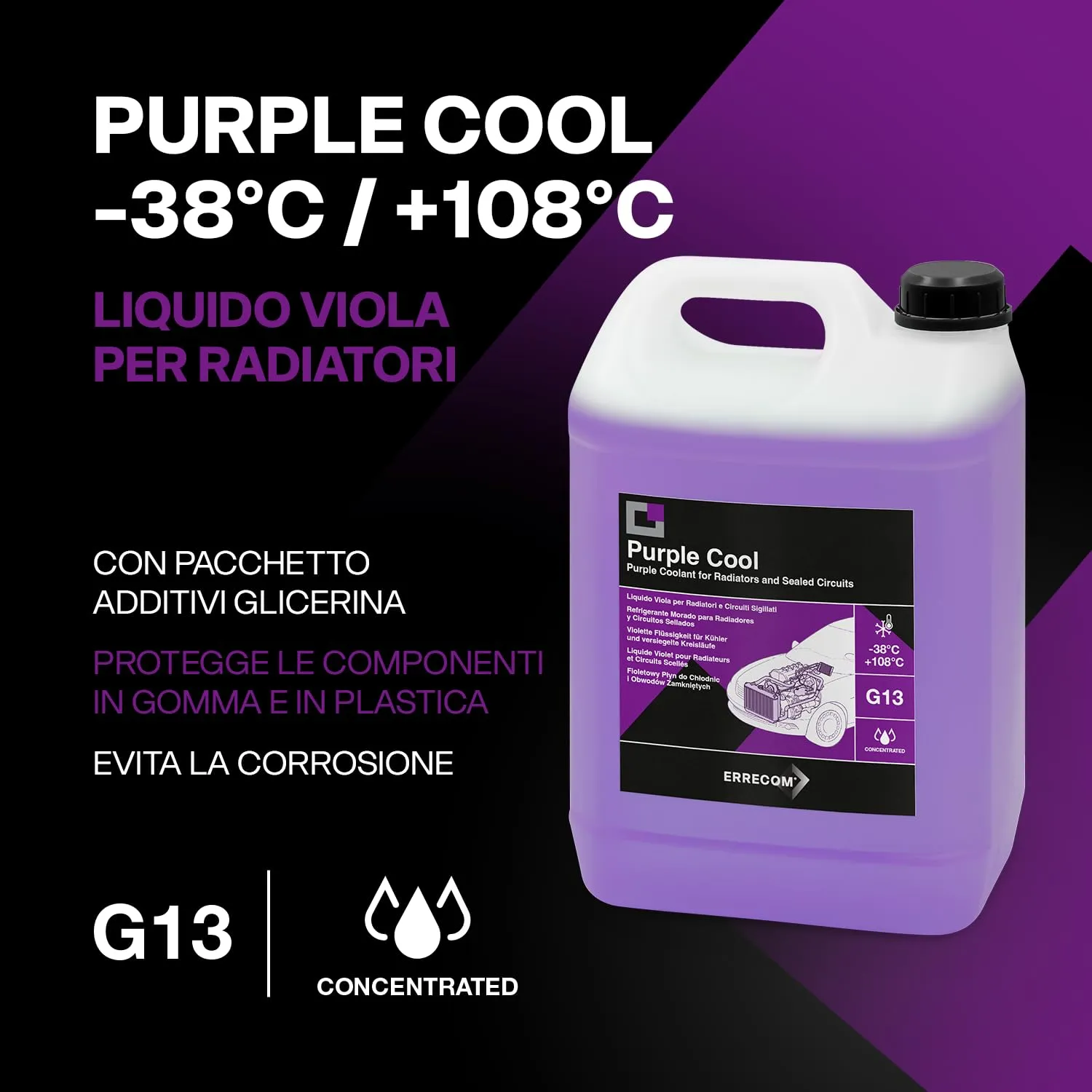 ERRECOM Purple Cool Liquido Radiatore Viola Concentrato Antigelo G13, 5 Litri - immagine 2
