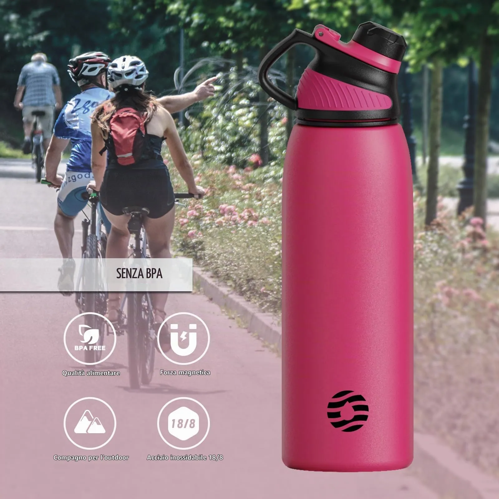 Fjbottle Borraccia Termica in Acciaio Inox con Tappo Magnetico, 1L, Magenta - immagine 5
