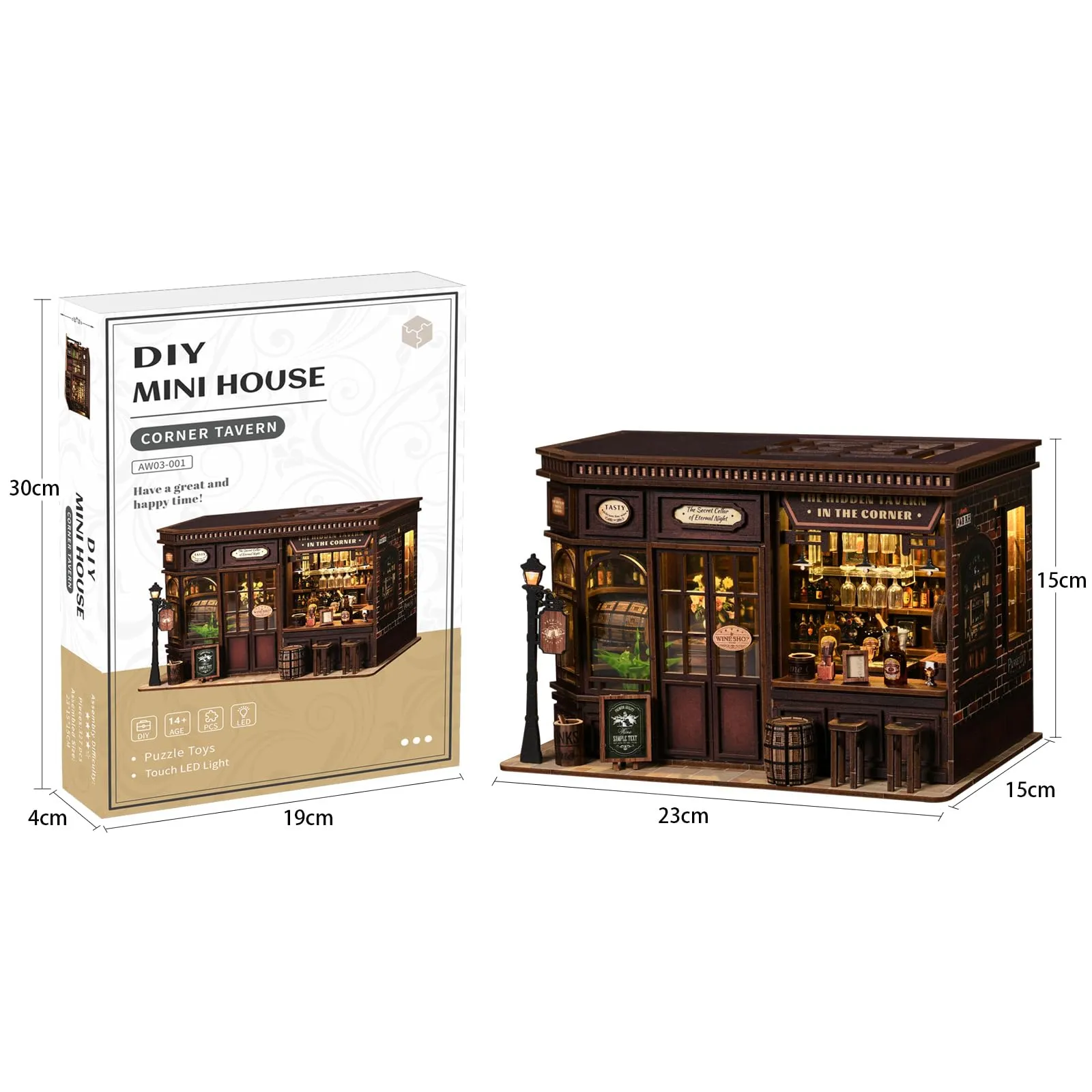 BATTREVO DIY Book Nook Kit Pub ad Angolo Miniature Wooden Puzzle House - immagine 5