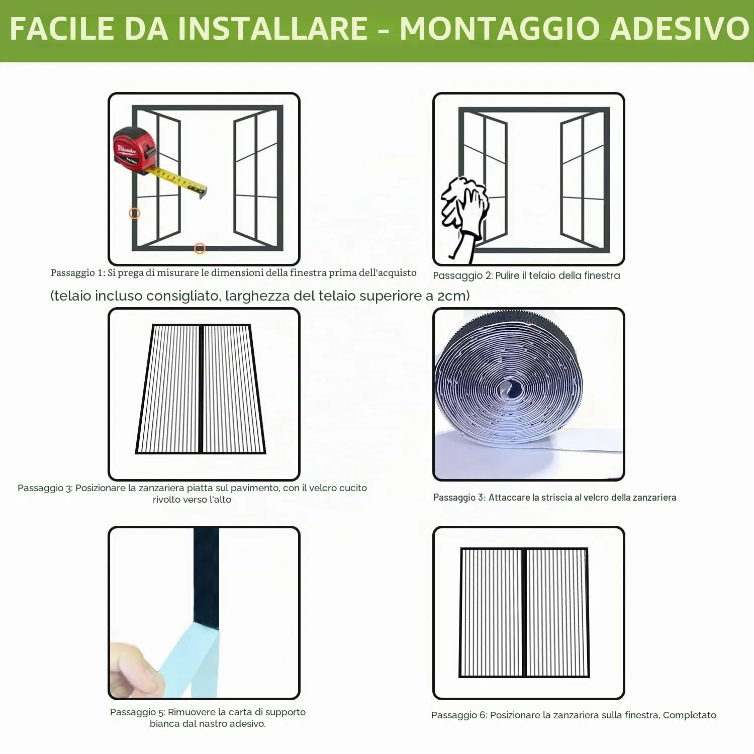 Risareyi Zanzariera Magnetica Porta Finestra, 160x130cm, Bianco, Rete Fine - immagine 8