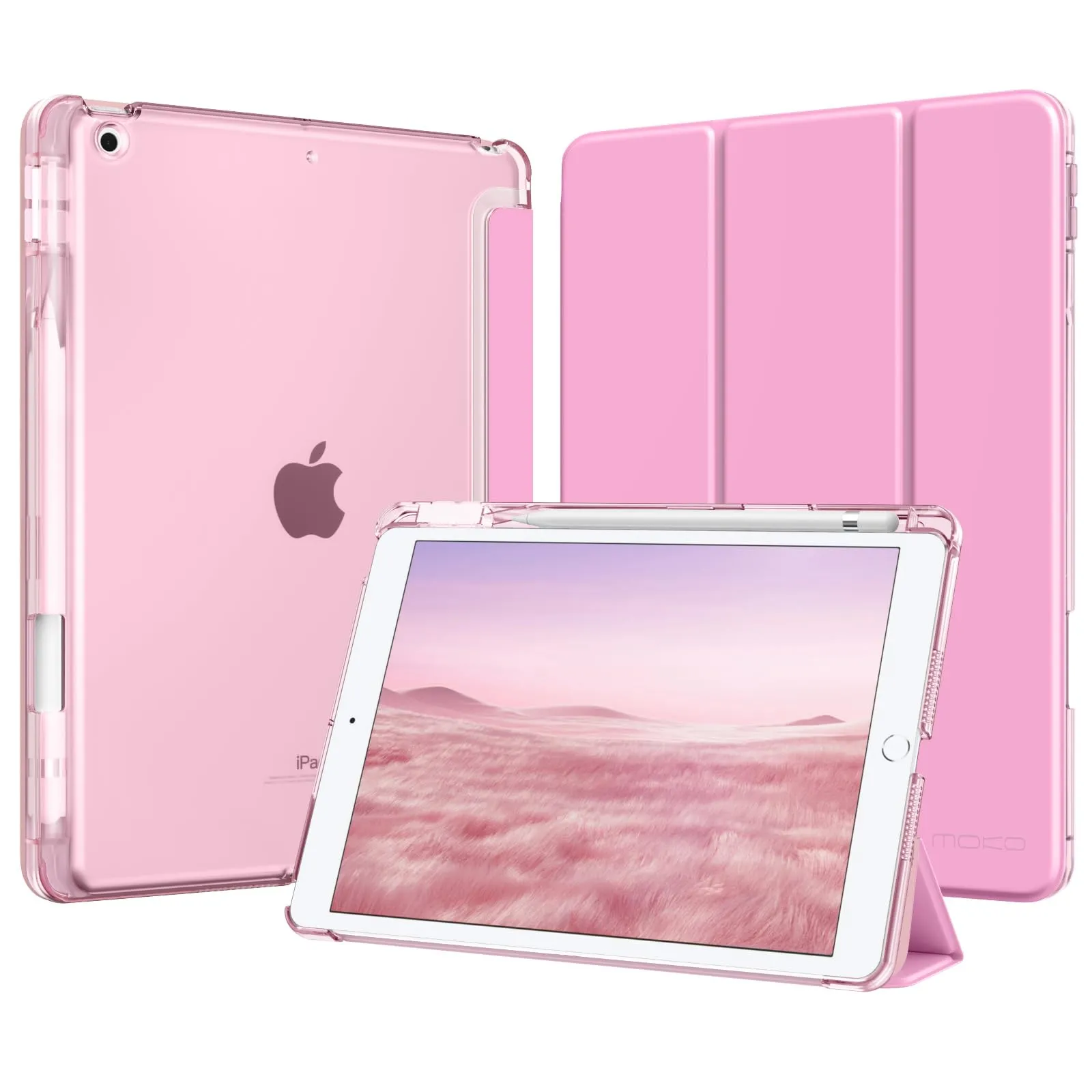 MoKo Cover per iPad 9a/8a/7a Generazione 10,2 Pollici con Portapenna, Rosa - immagine 1