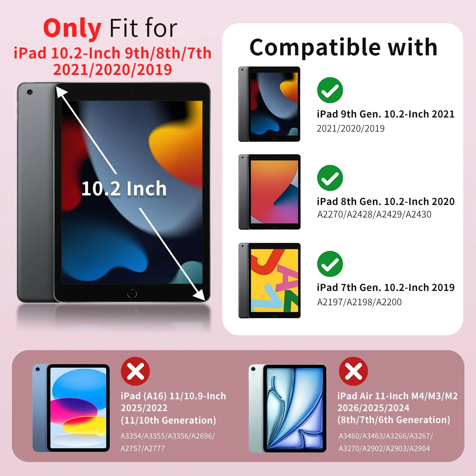 MoKo Cover per iPad 9a/8a/7a Generazione 10,2 Pollici con Portapenna, Rosa - immagine 2