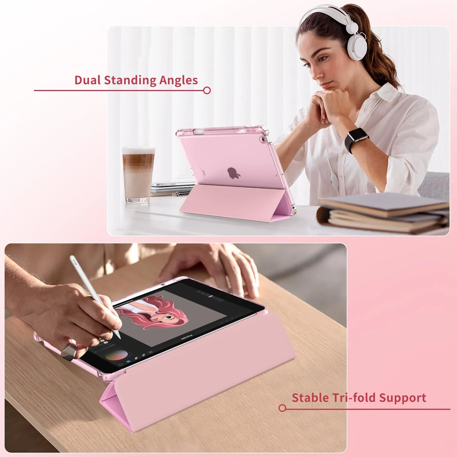 MoKo Cover per iPad 9a/8a/7a Generazione 10,2 Pollici con Portapenna, Rosa - immagine 4