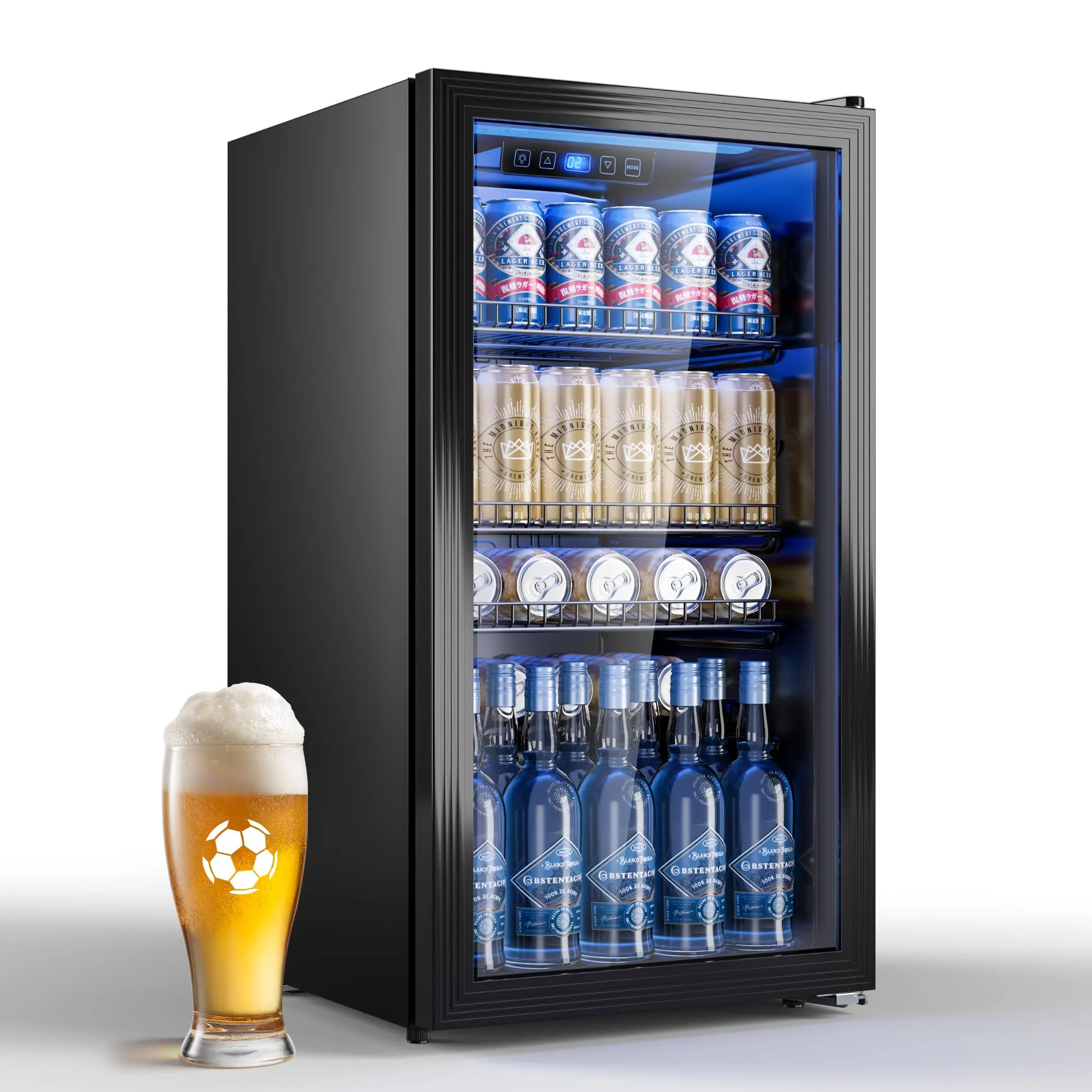 TRIUMPHKEY Frigorifero per Bevande 90L con Porta in Vetro e Illuminazione LED, Temperatura Regolabile 2-18°C, Nero - immagine 1