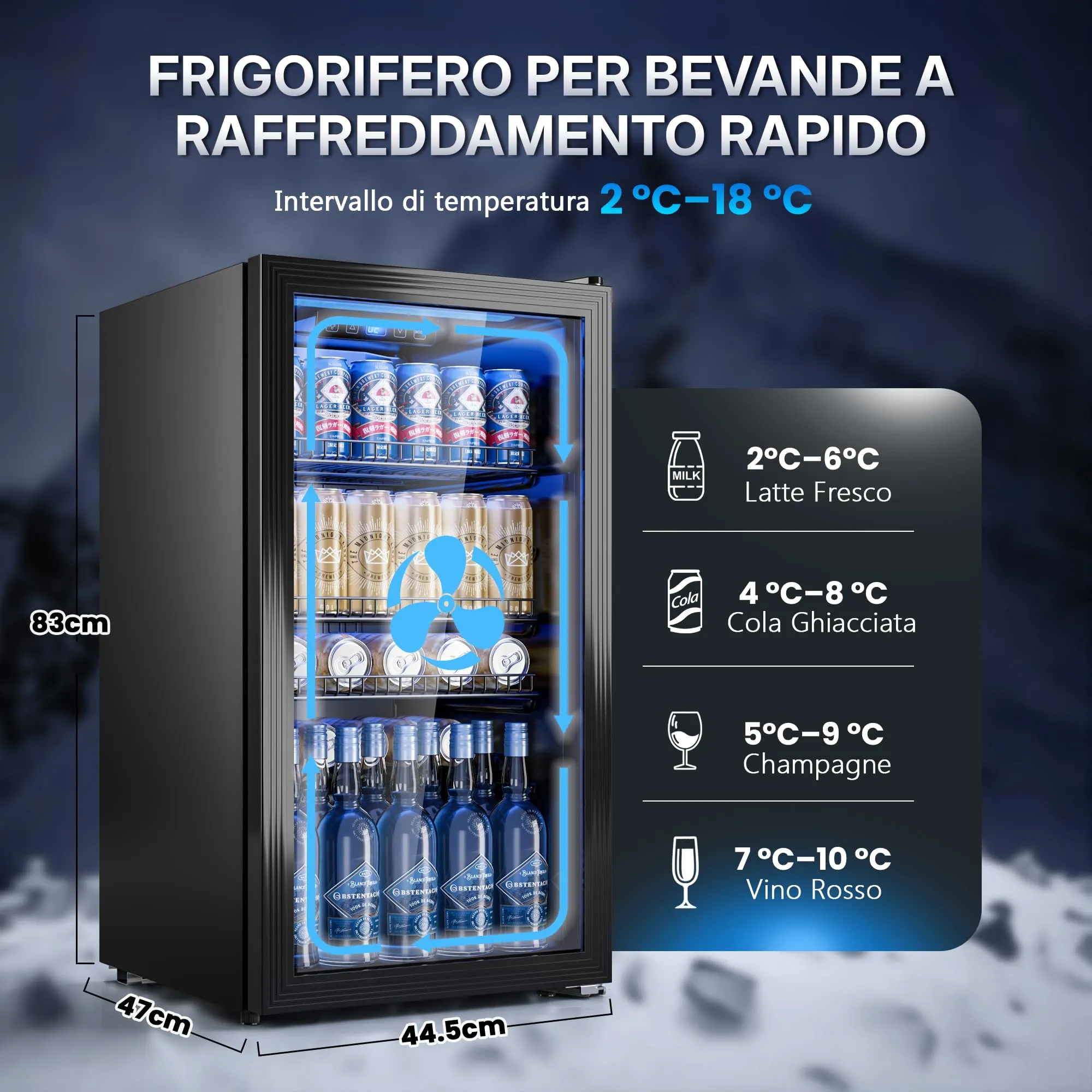 TRIUMPHKEY Frigorifero per Bevande 90L con Porta in Vetro e Illuminazione LED, Temperatura Regolabile 2-18°C, Nero - immagine 2
